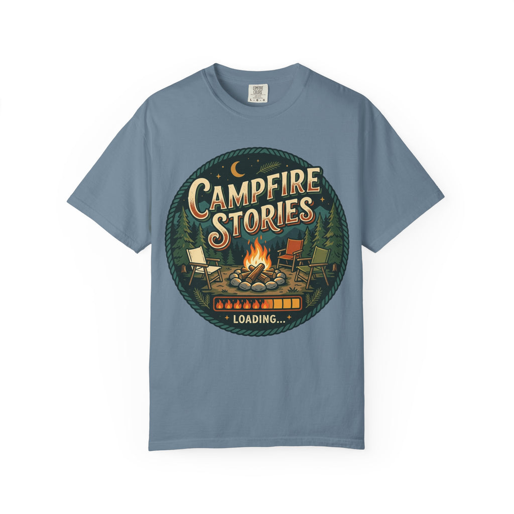 Campfire Stories T-Shirt — Vintage Camping Graphic Tee ("Campfire Stories" Loading)