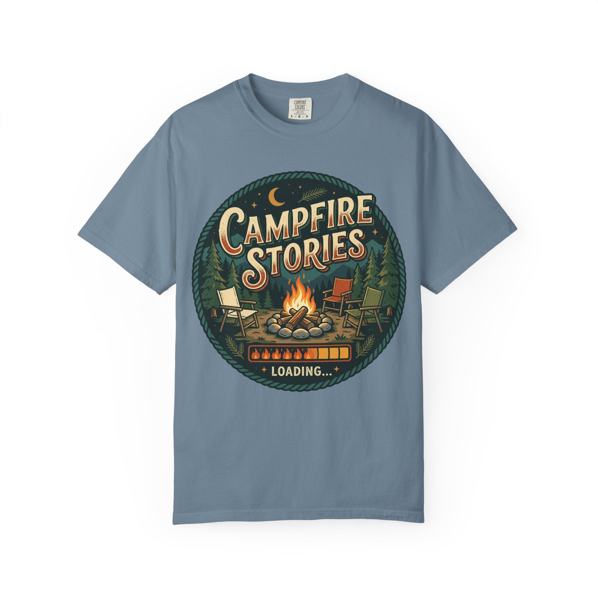 Campfire Stories T-Shirt — Vintage Camping Graphic Tee ("Campfire Stories" Loading)