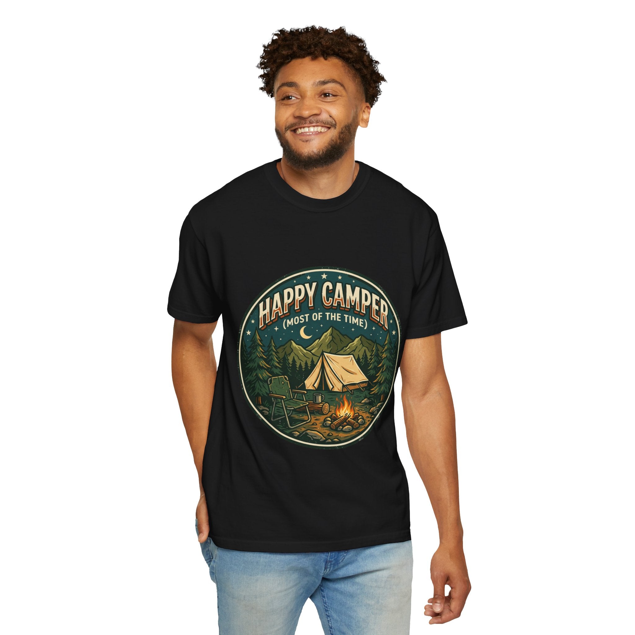 Happy Camper T-Shirt — Campfire Tent Graphic Tee