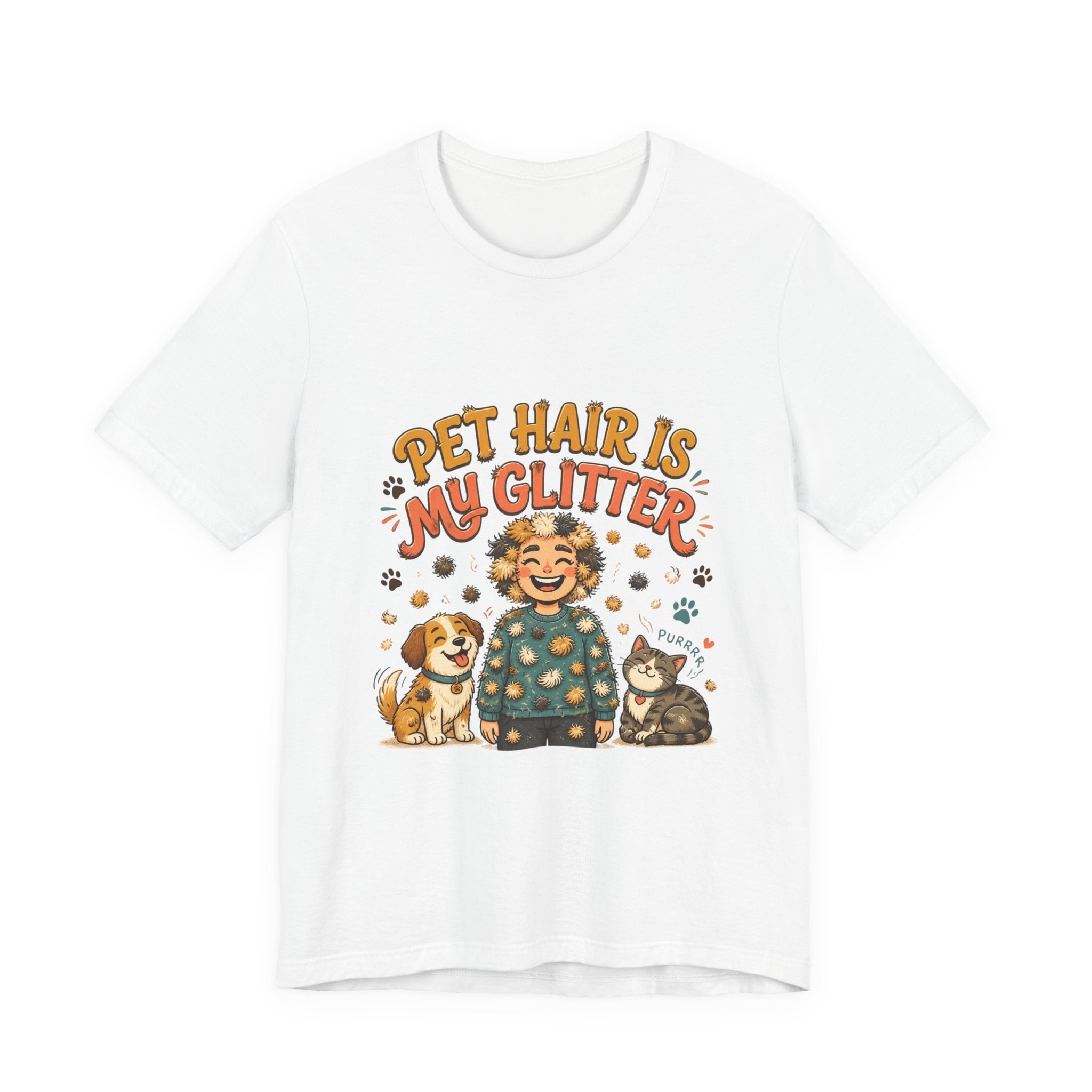 Pet Hair Is My Glitter T-Shirt — Cute Pet Lover Tee with Dog & Cat Illustration