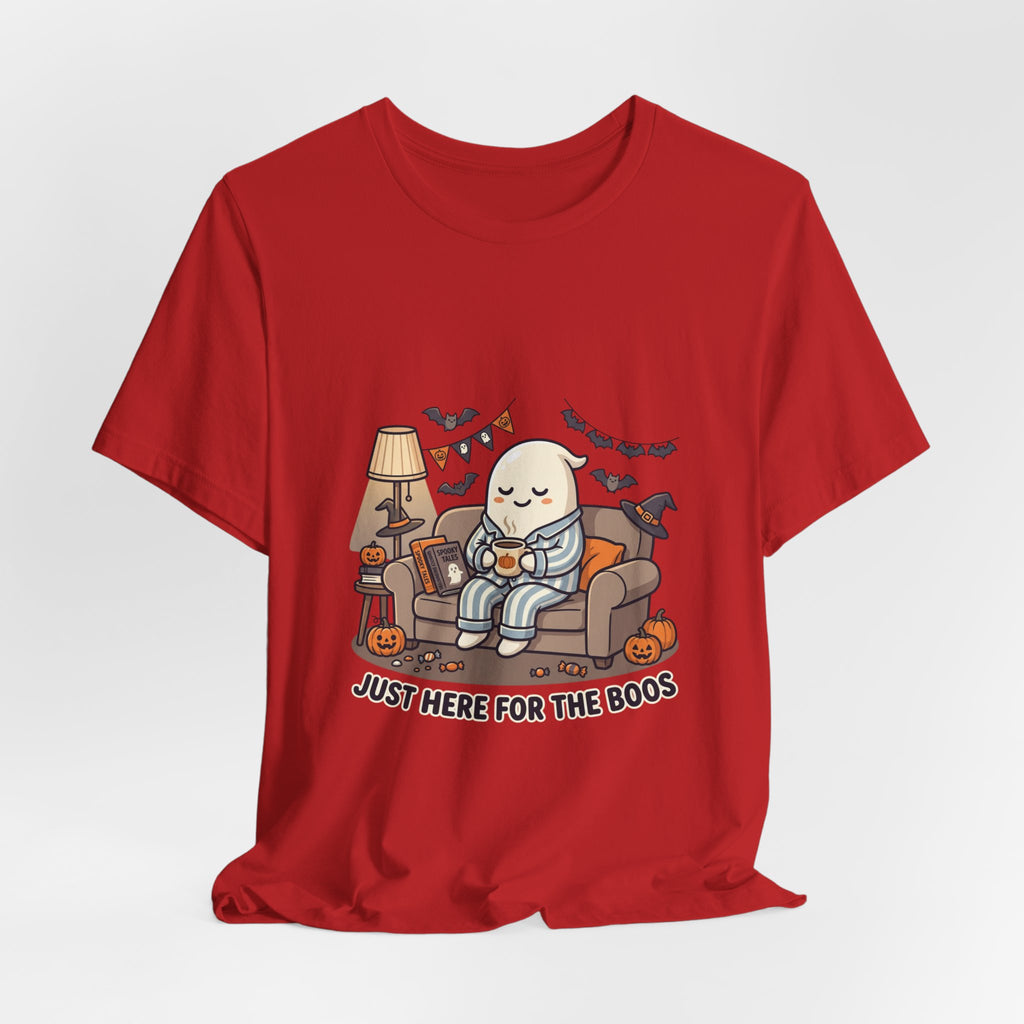Halloween Ghost Tee — "Just Here for the Boos" Cute Spooky Graphic Shirt