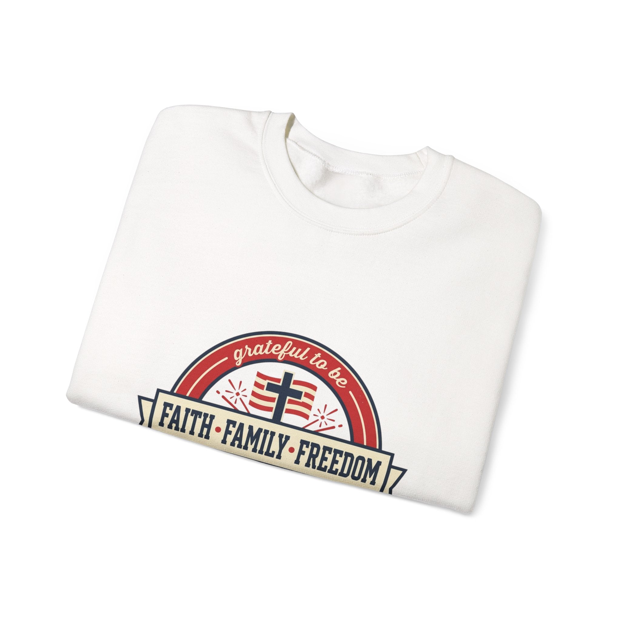 Faith • Family • Freedom Crewneck Sweatshirt | Faith-based Patriotic, Vintage Americana
