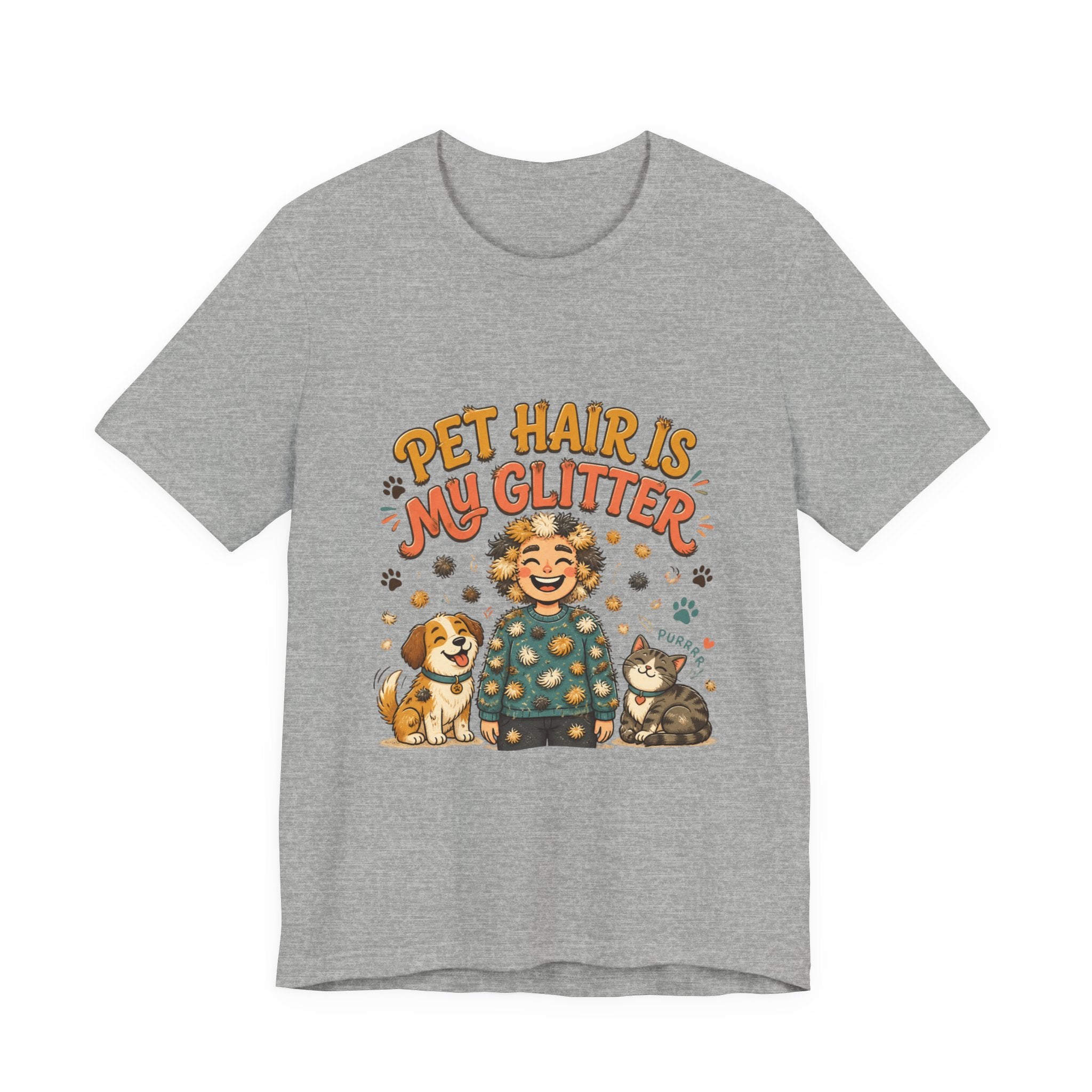 Pet Hair Is My Glitter T-Shirt — Cute Pet Lover Tee with Dog & Cat Illustration