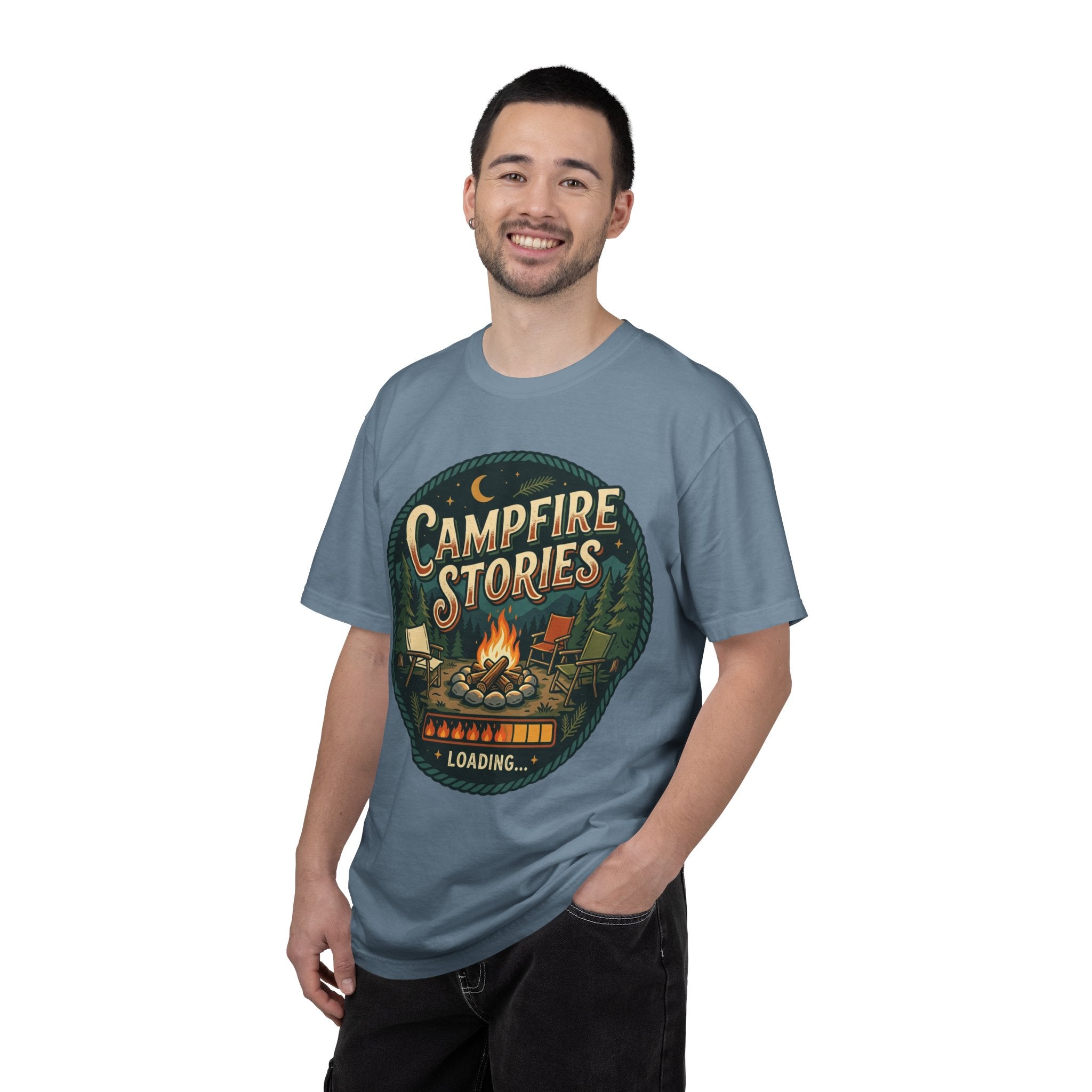 Campfire Stories T-Shirt — Vintage Camping Graphic Tee ("Campfire Stories" Loading)