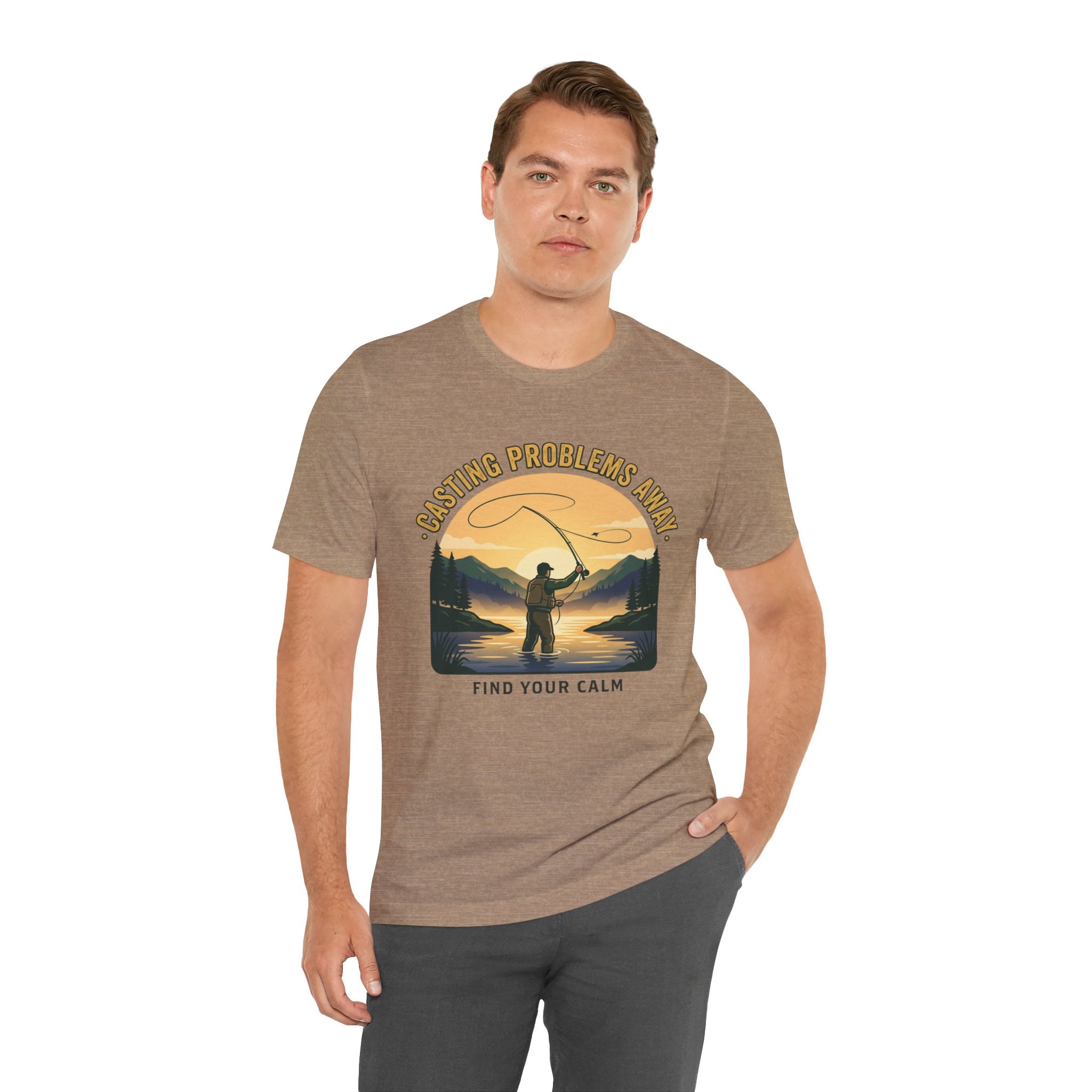 Fishing T-Shirt — "Casting Problems Away, Find Your Calm" Outdoor Angler Tee