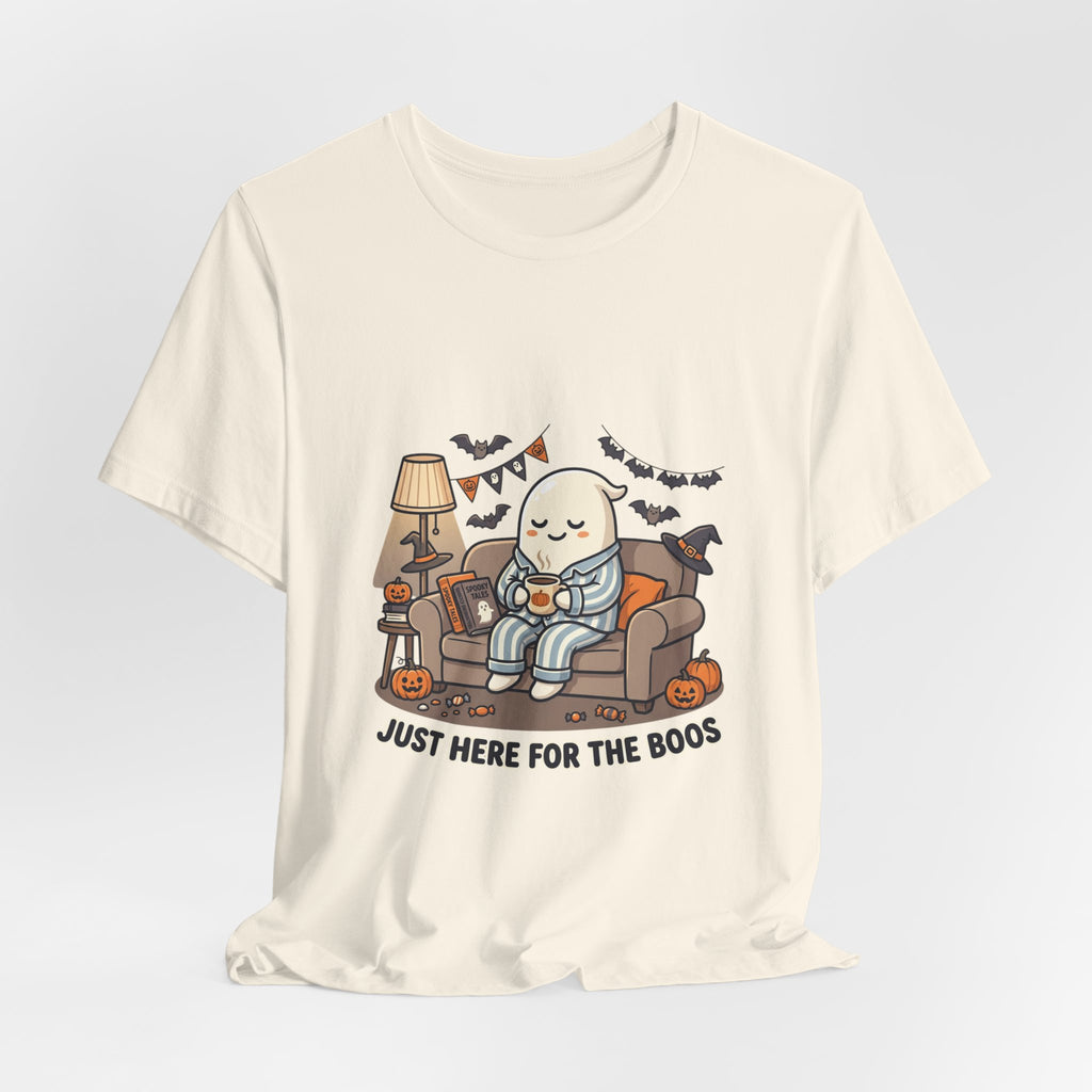 Halloween Ghost Tee — "Just Here for the Boos" Cute Spooky Graphic Shirt
