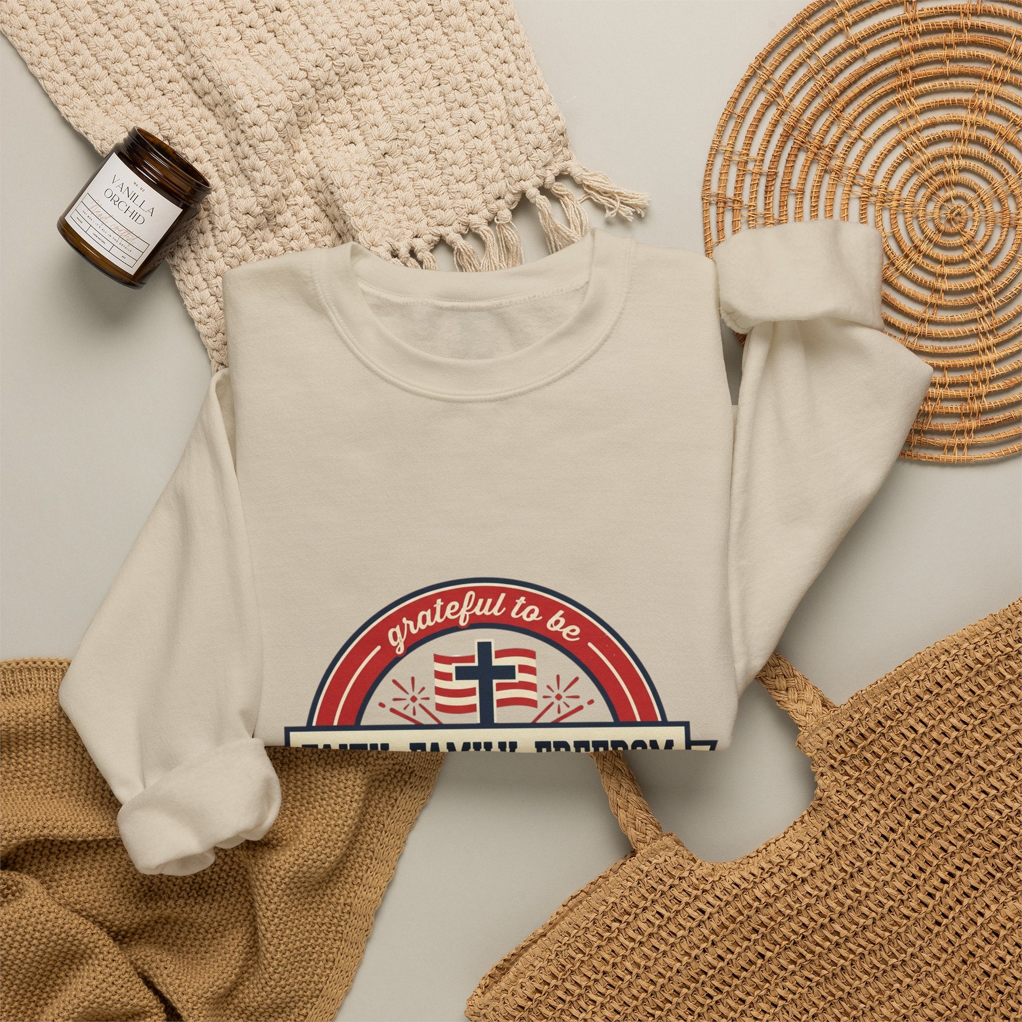 Faith • Family • Freedom Crewneck Sweatshirt | Faith-based Patriotic, Vintage Americana