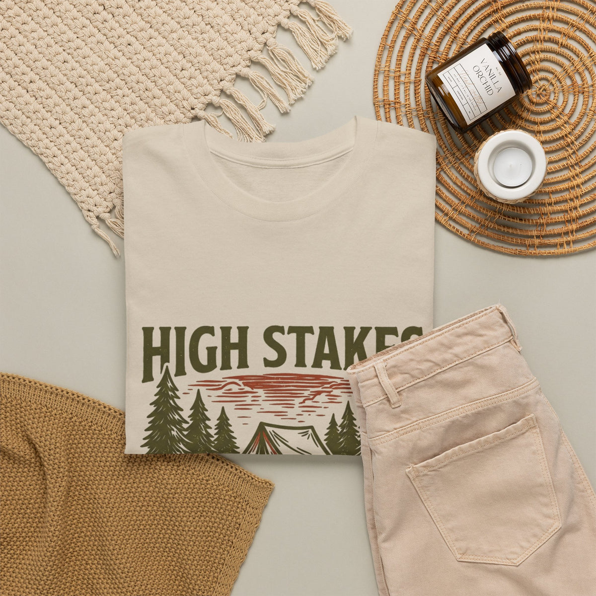 High Stakes, Low Expectations Camping T-Shirt