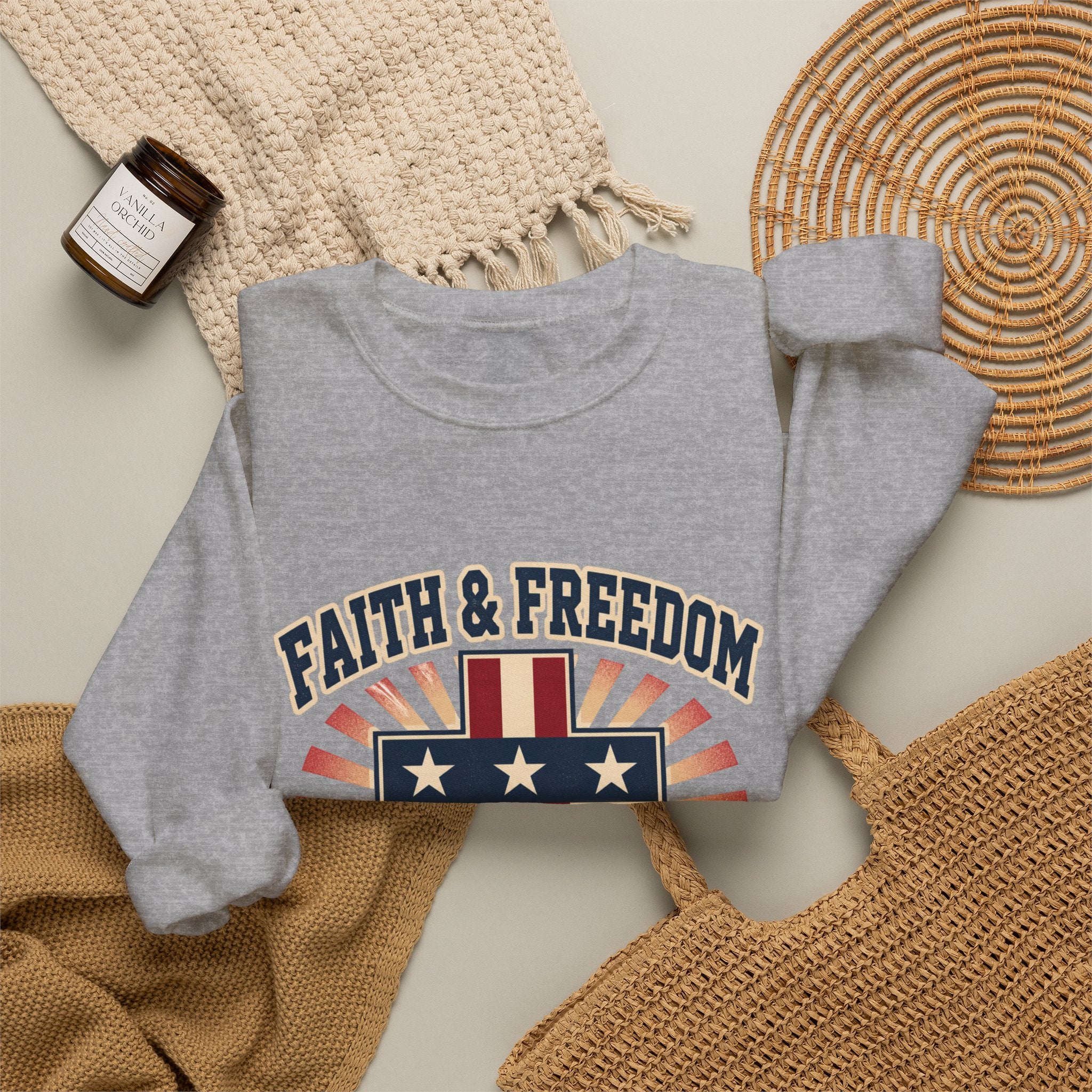 Faith & Freedom Cross Crewneck Sweatshirt | patriotic, vintage Americana