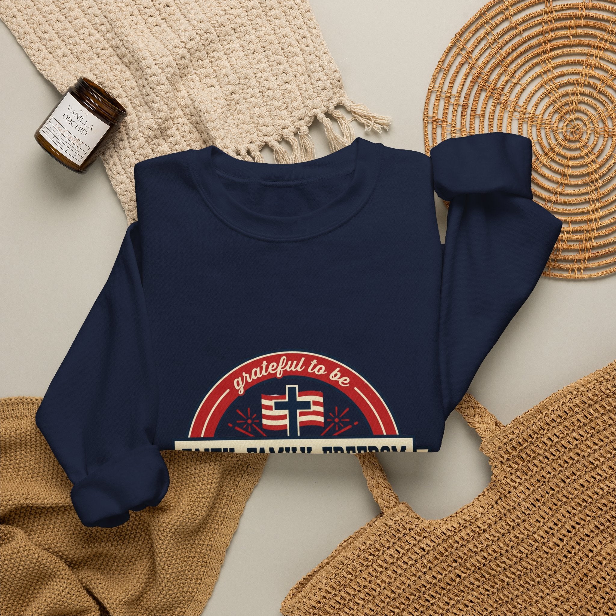 Faith • Family • Freedom Crewneck Sweatshirt | Faith-based Patriotic, Vintage Americana