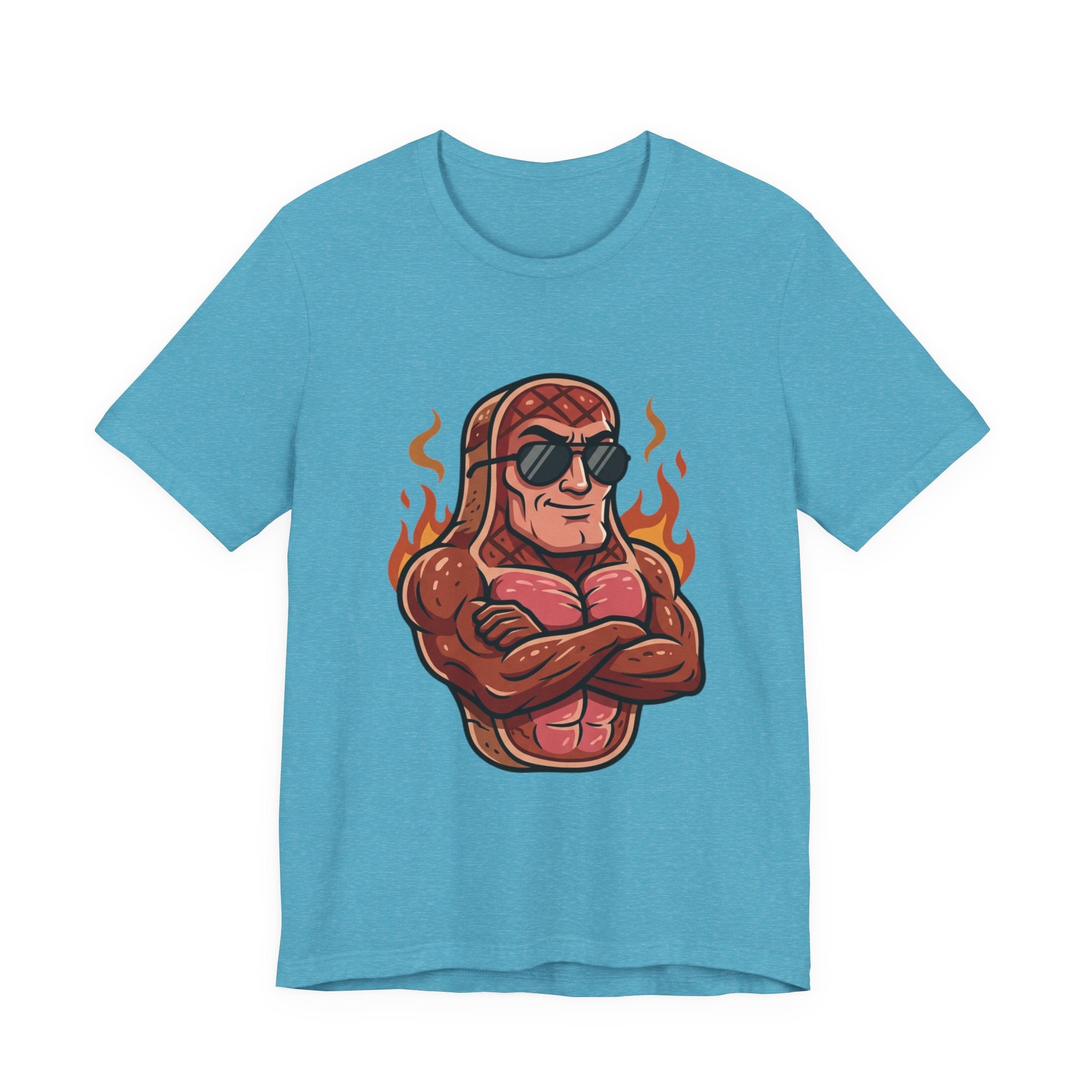 Grillin' Muscle Steak T-Shirt — Funny BBQ Meat Mascot Tee
