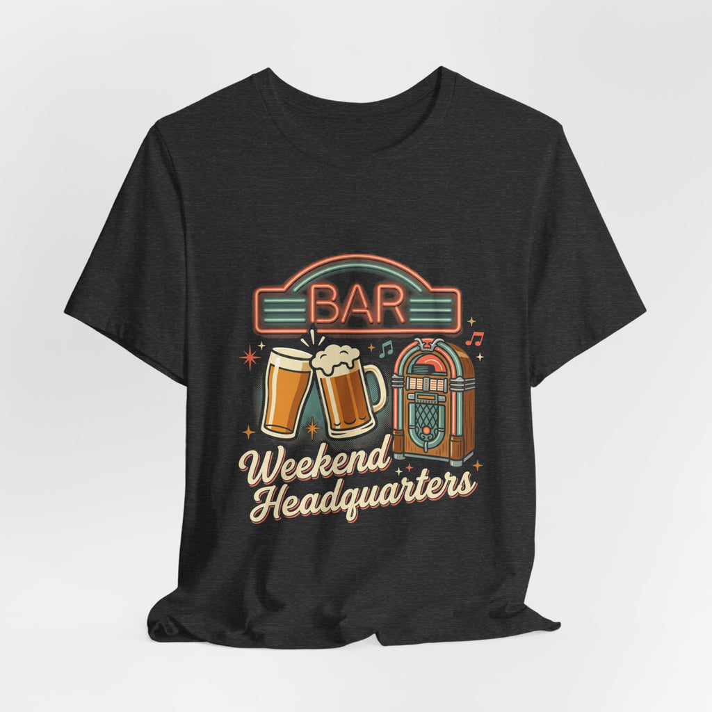 Weekend Headquarters Bar T‑Shirt — Retro Jukebox & Beer Graphic Tee