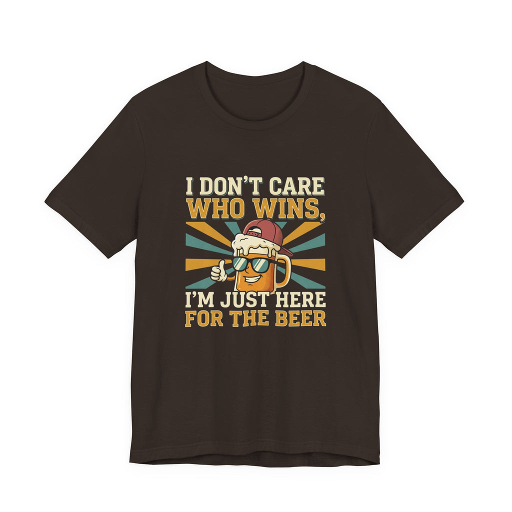 Beer Lovers T‑Shirt – “I Don't Care Who Wins, I'm Just Here For The Beer” Retro Tee