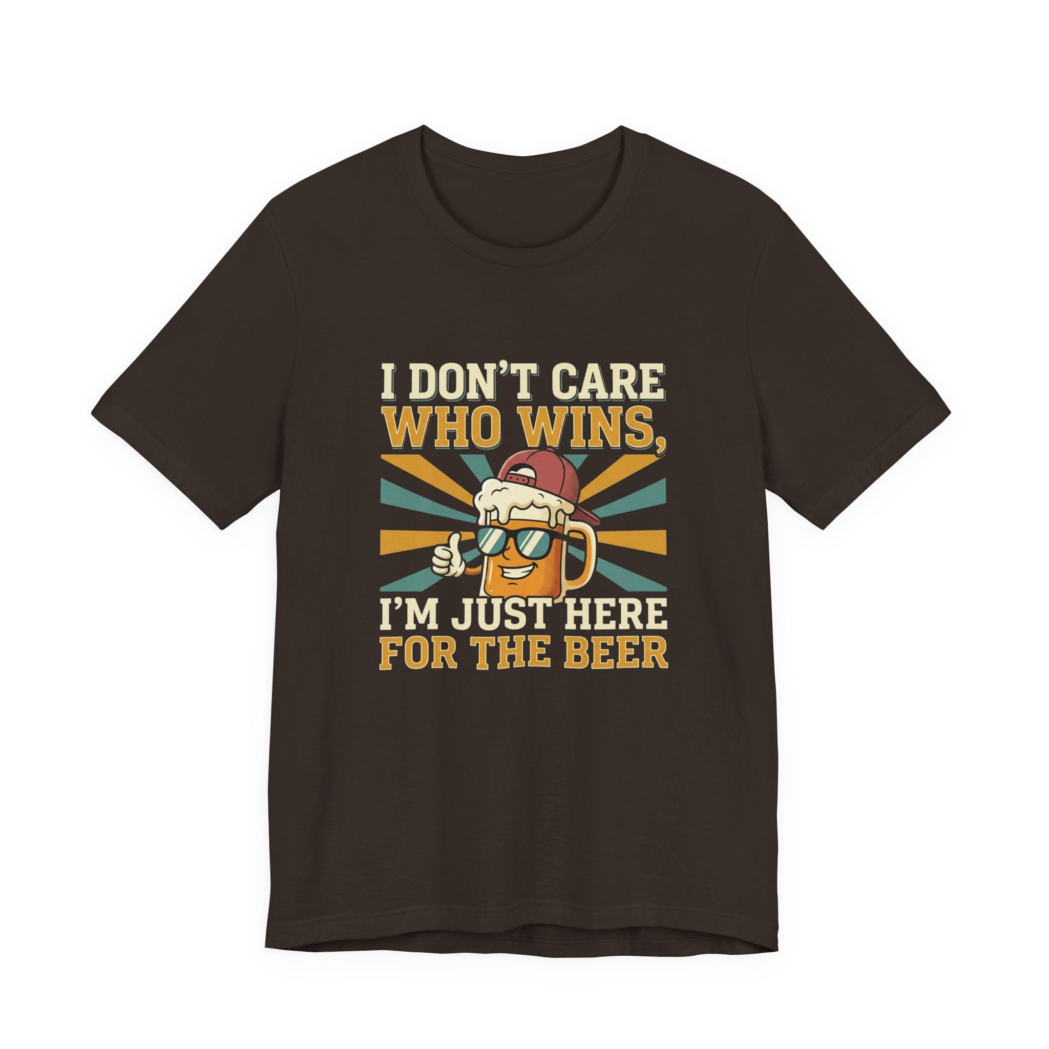Beer Lovers T‑Shirt – “I Don't Care Who Wins, I'm Just Here For The Beer” Retro Tee