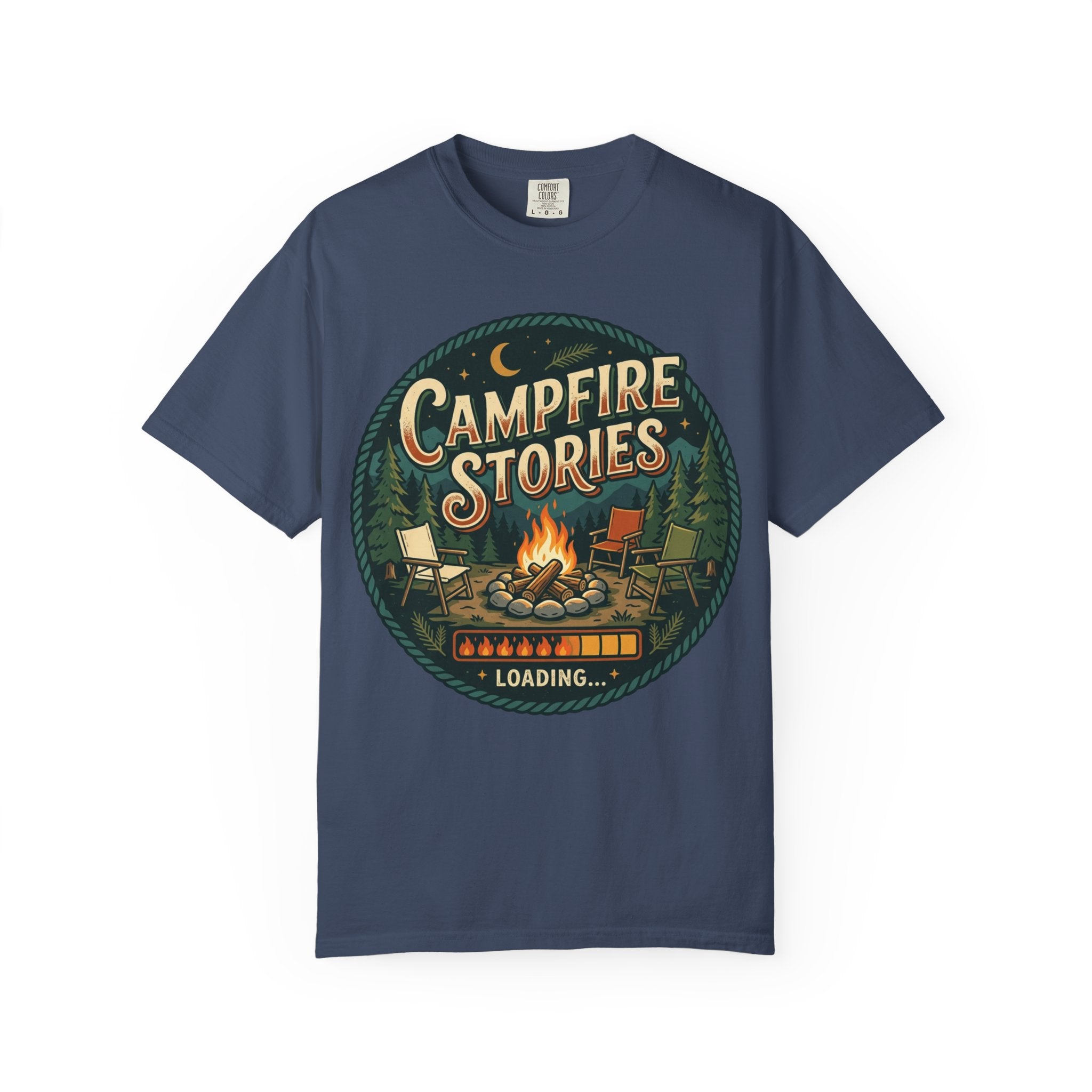 Campfire Stories T-Shirt — Vintage Camping Graphic Tee ("Campfire Stories" Loading)