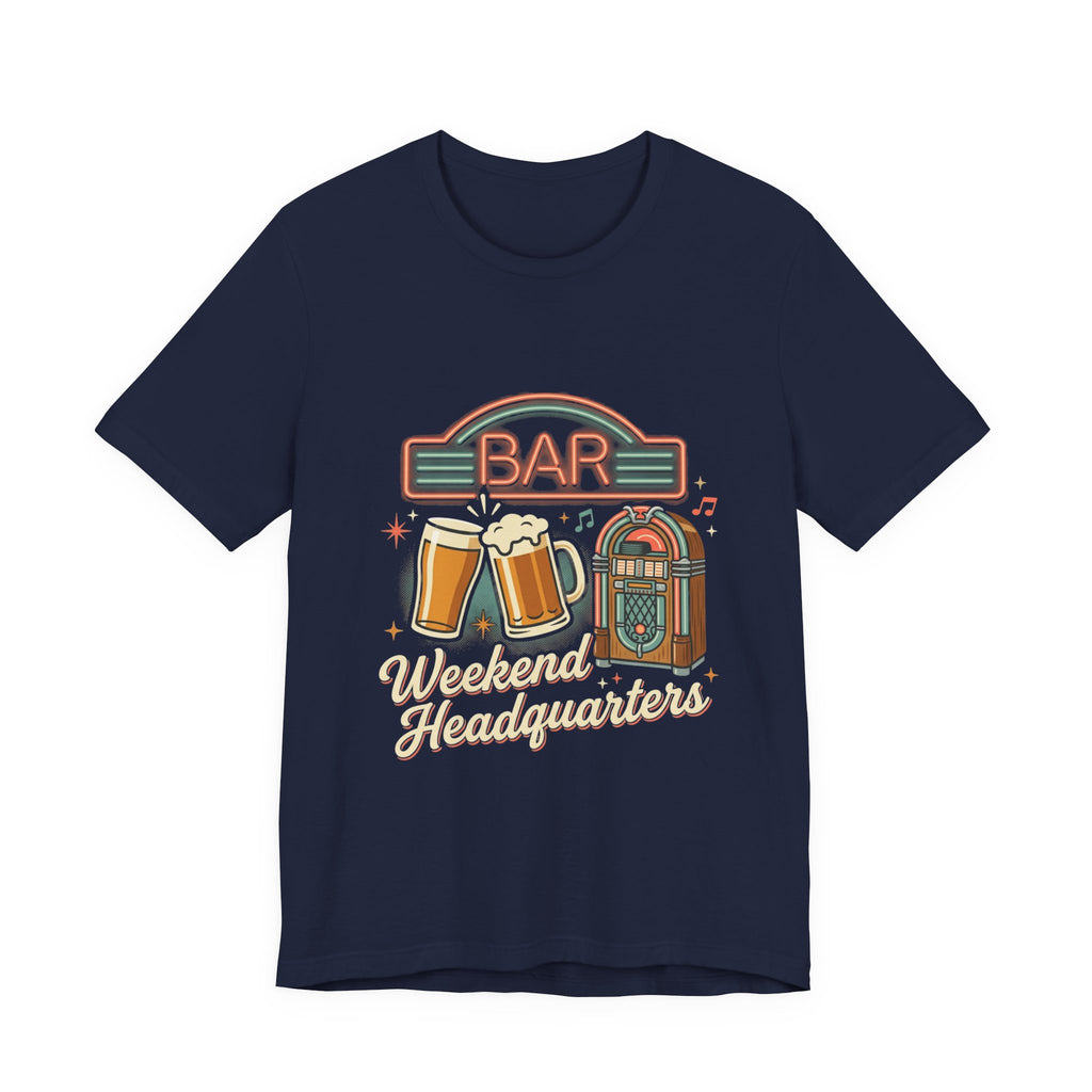 Weekend Headquarters Bar T‑Shirt — Retro Jukebox & Beer Graphic Tee
