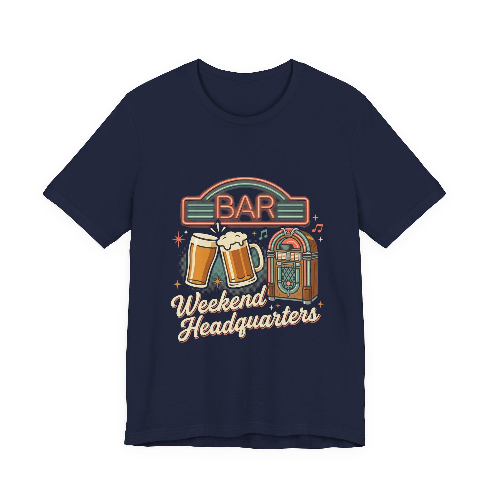 Weekend Headquarters Bar T‑Shirt — Retro Jukebox & Beer Graphic Tee