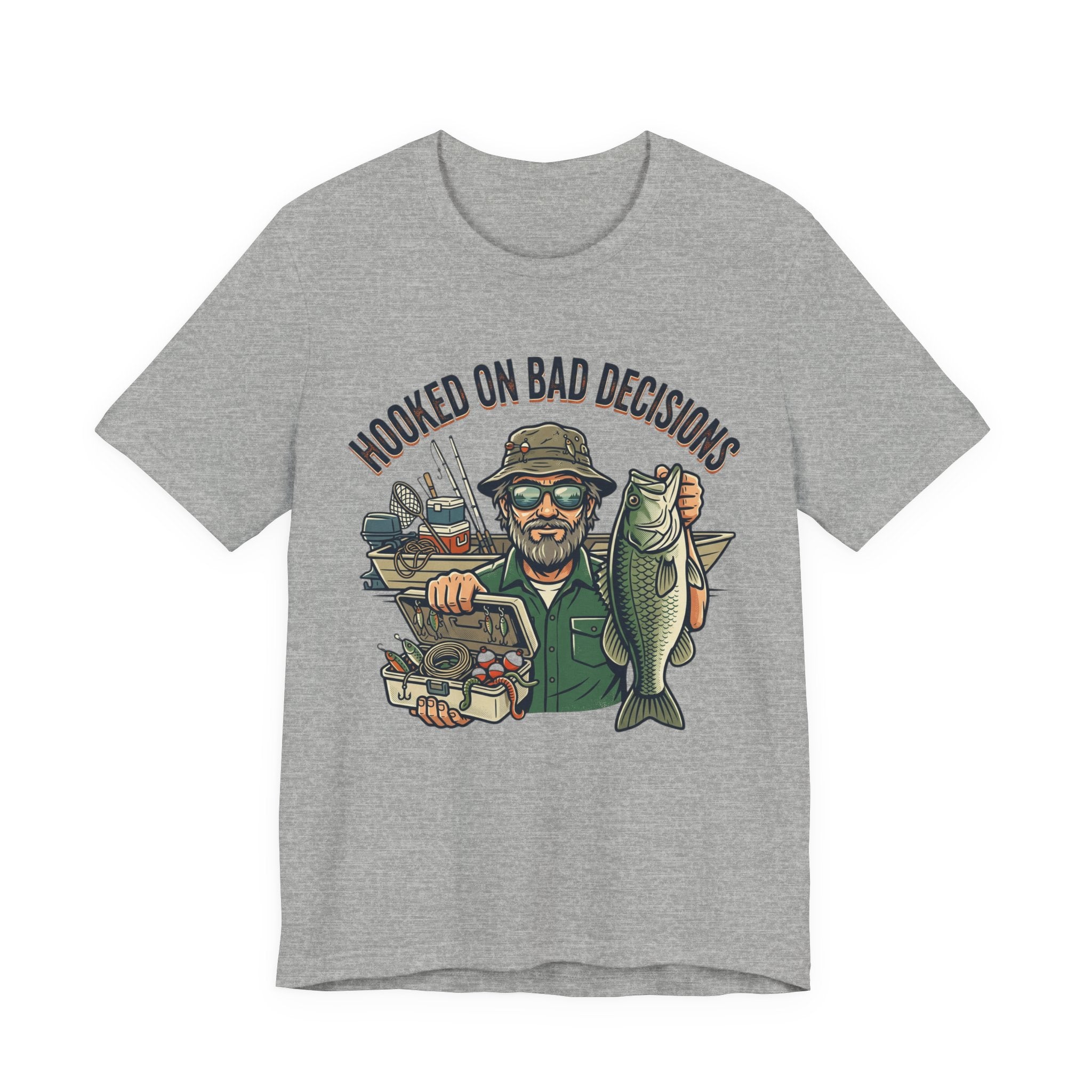 Fishing T-Shirt – "Hooked on Bad Decisions" Humorous Angler Tee