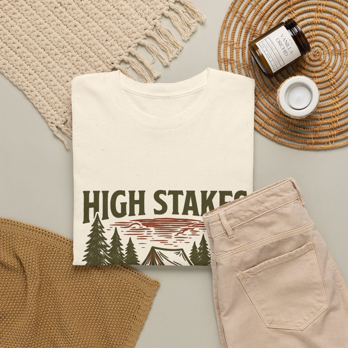 High Stakes, Low Expectations Camping T-Shirt