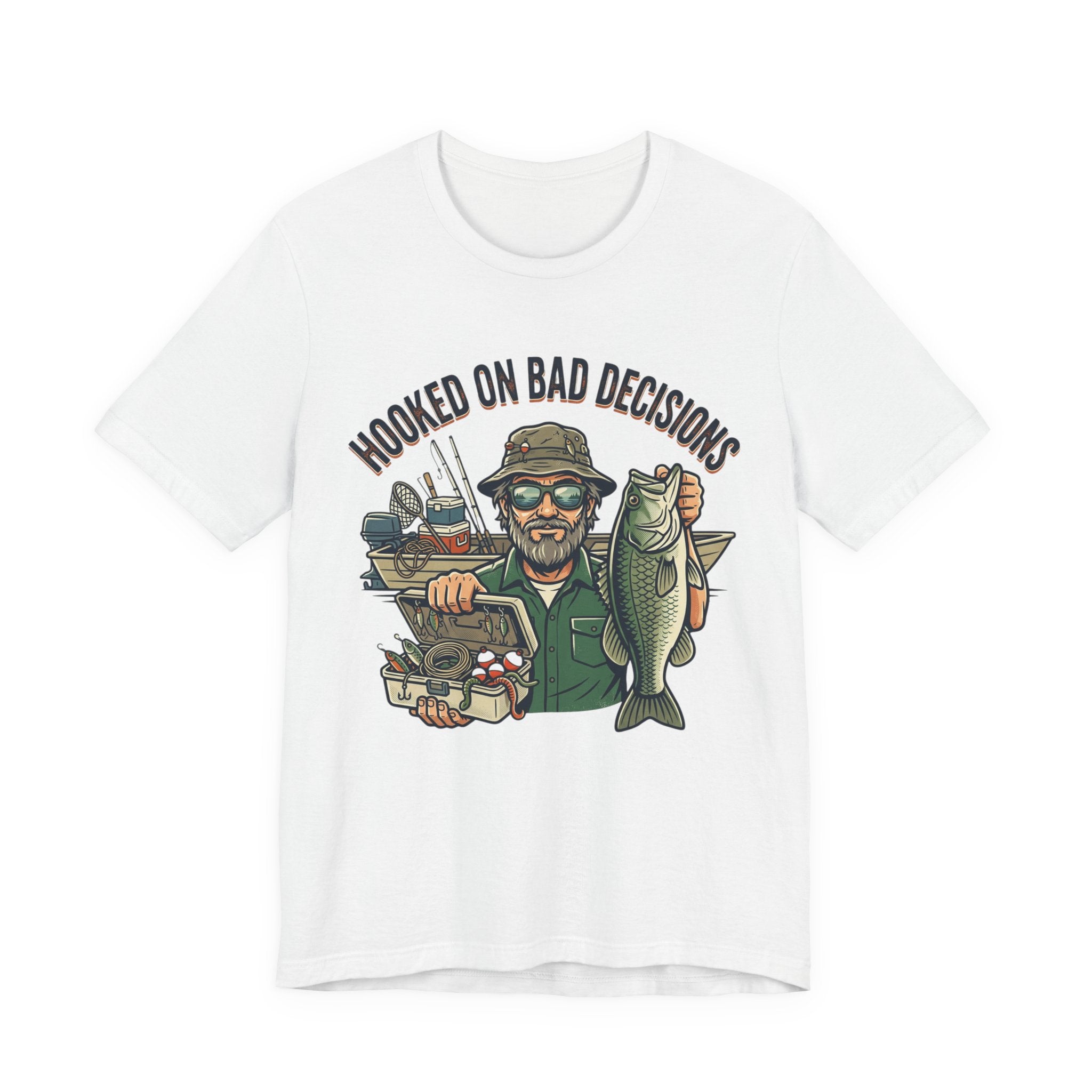 Fishing T-Shirt – "Hooked on Bad Decisions" Humorous Angler Tee