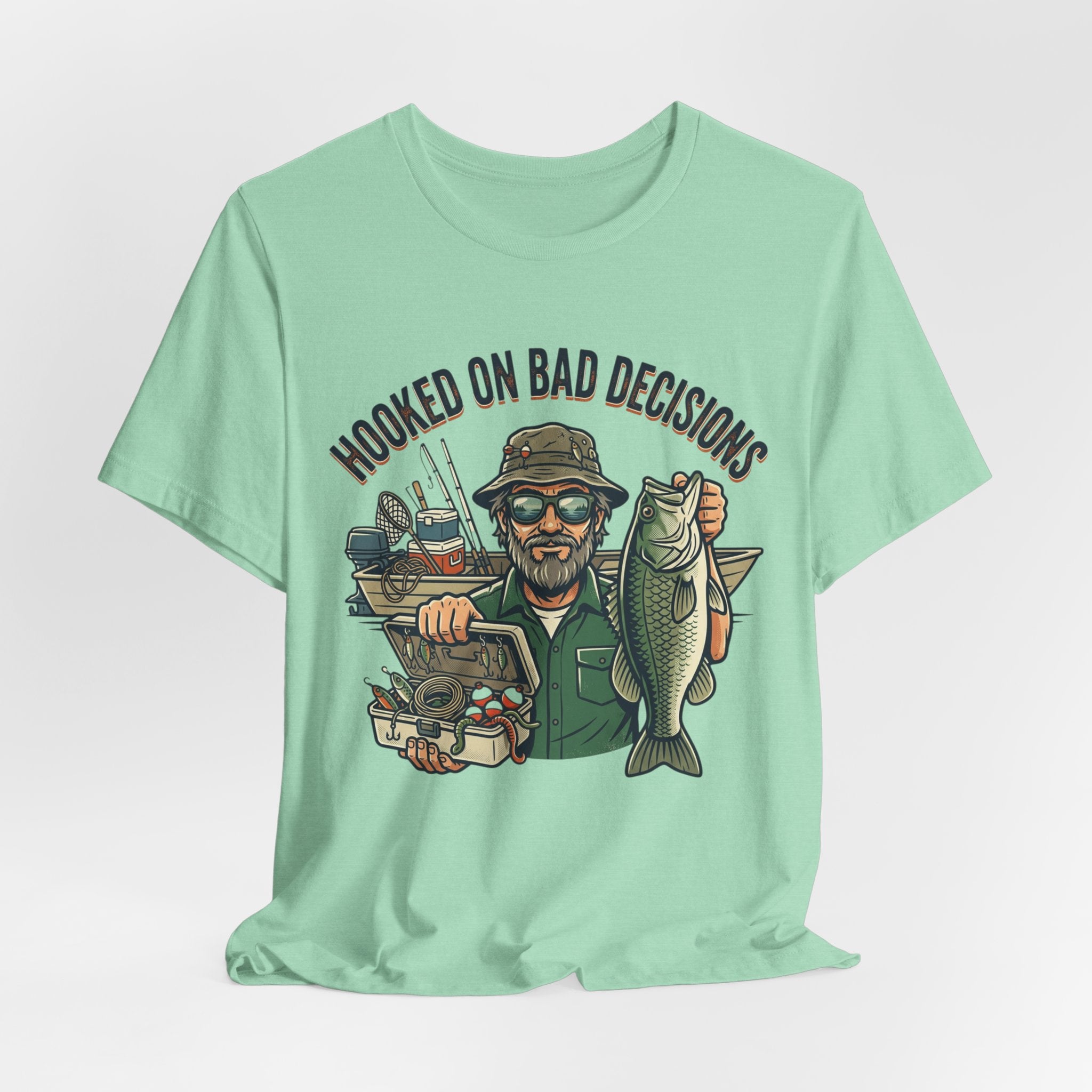 Fishing T-Shirt – "Hooked on Bad Decisions" Humorous Angler Tee