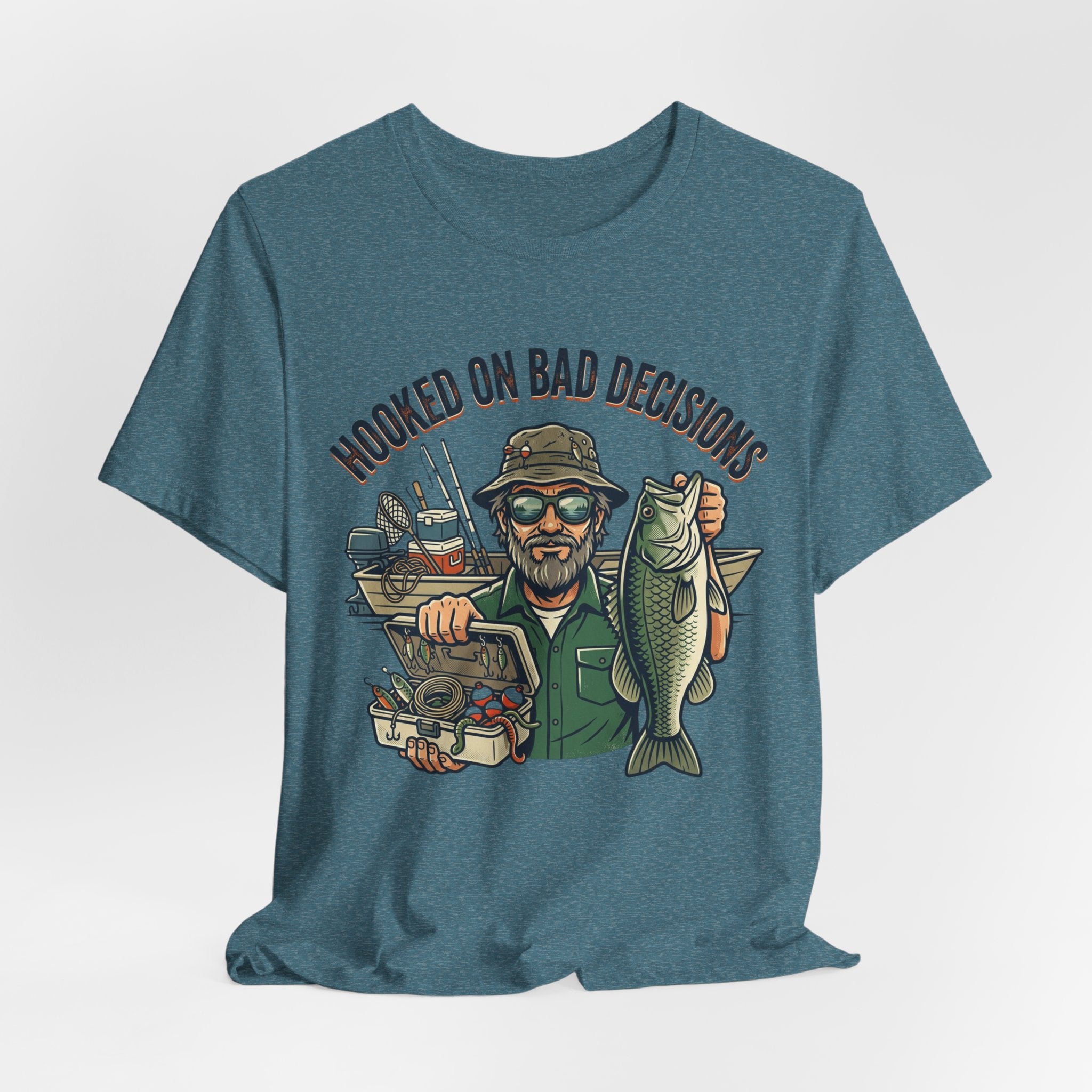 Fishing T-Shirt – "Hooked on Bad Decisions" Humorous Angler Tee