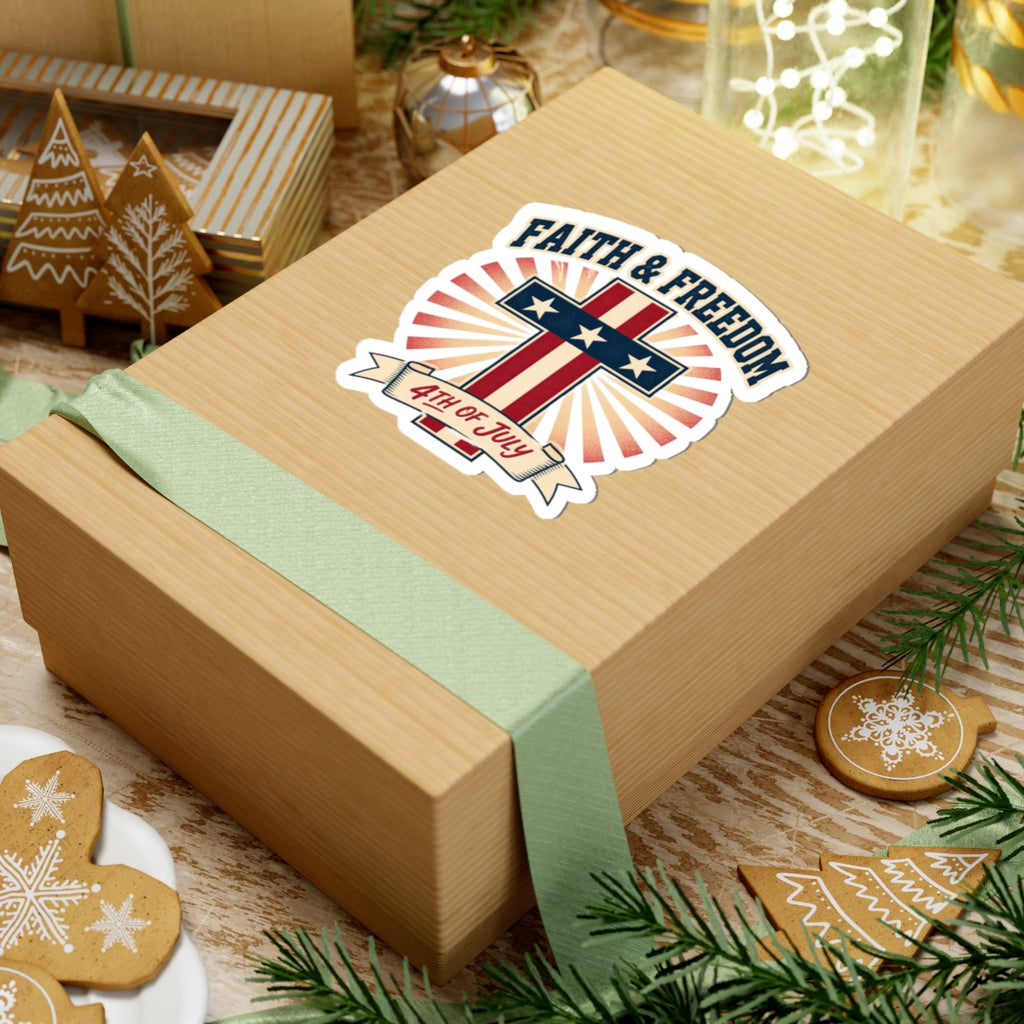 Faith & Freedom Cross Sticker | Patriotic, Faith-Based 4th of July