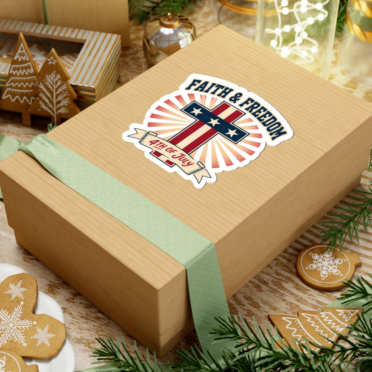 Faith & Freedom Cross Sticker | Patriotic, Faith-Based 4th of July