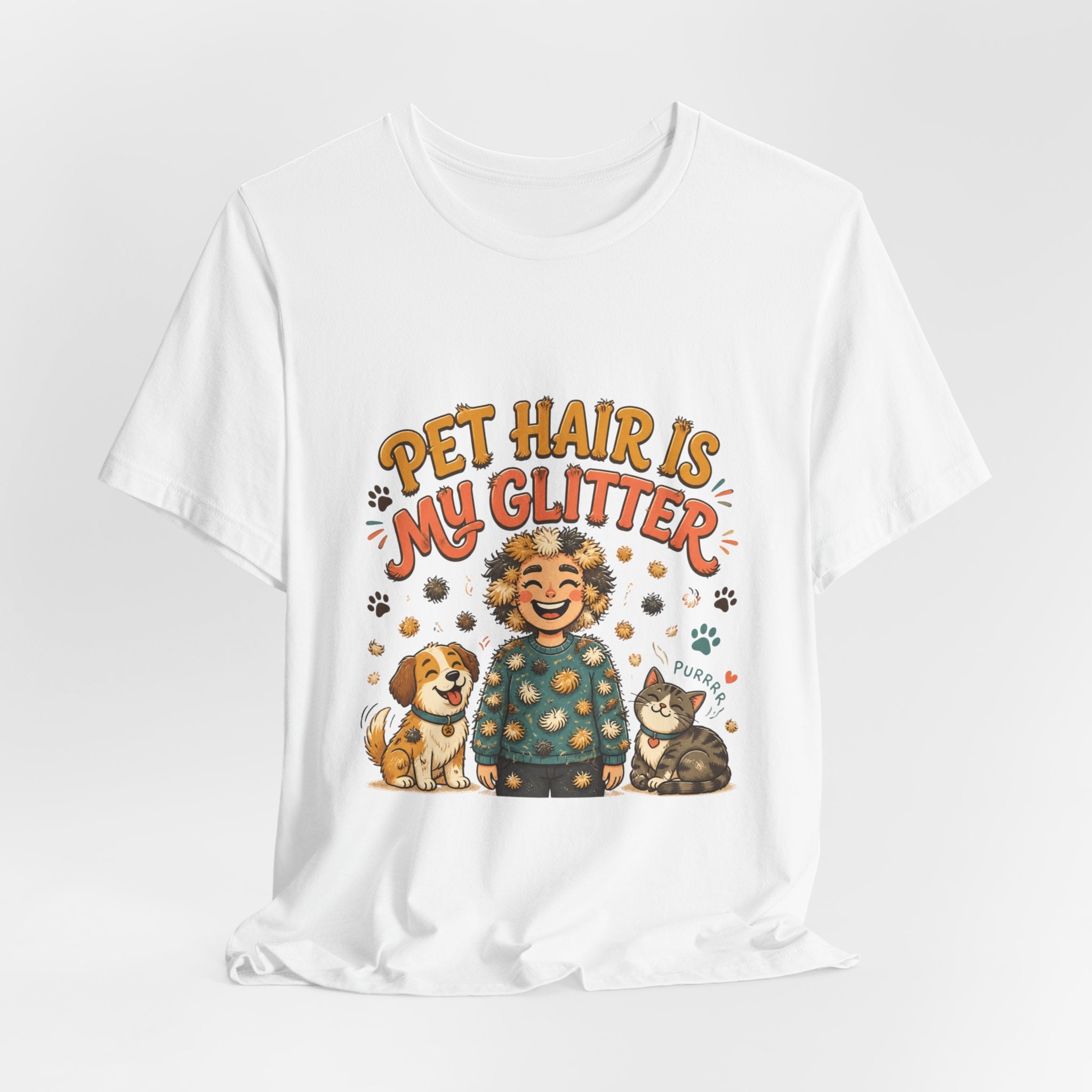 Pet Hair Is My Glitter T-Shirt — Cute Pet Lover Tee with Dog & Cat Illustration