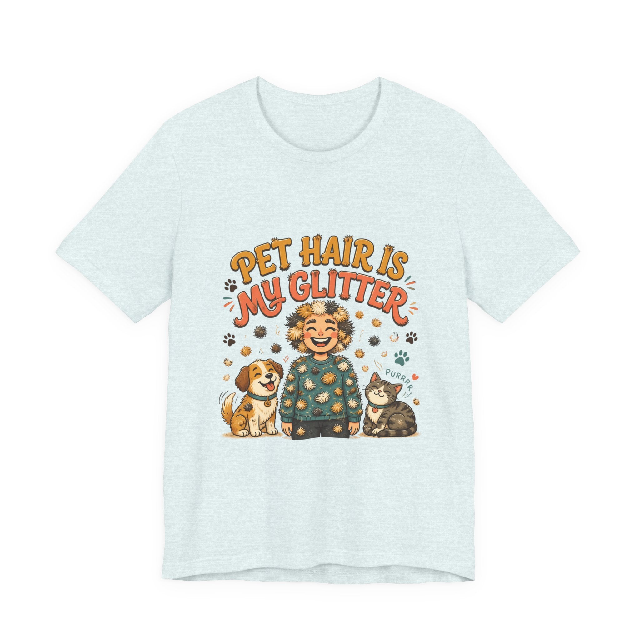 Pet Hair Is My Glitter T-Shirt — Cute Pet Lover Tee with Dog & Cat Illustration
