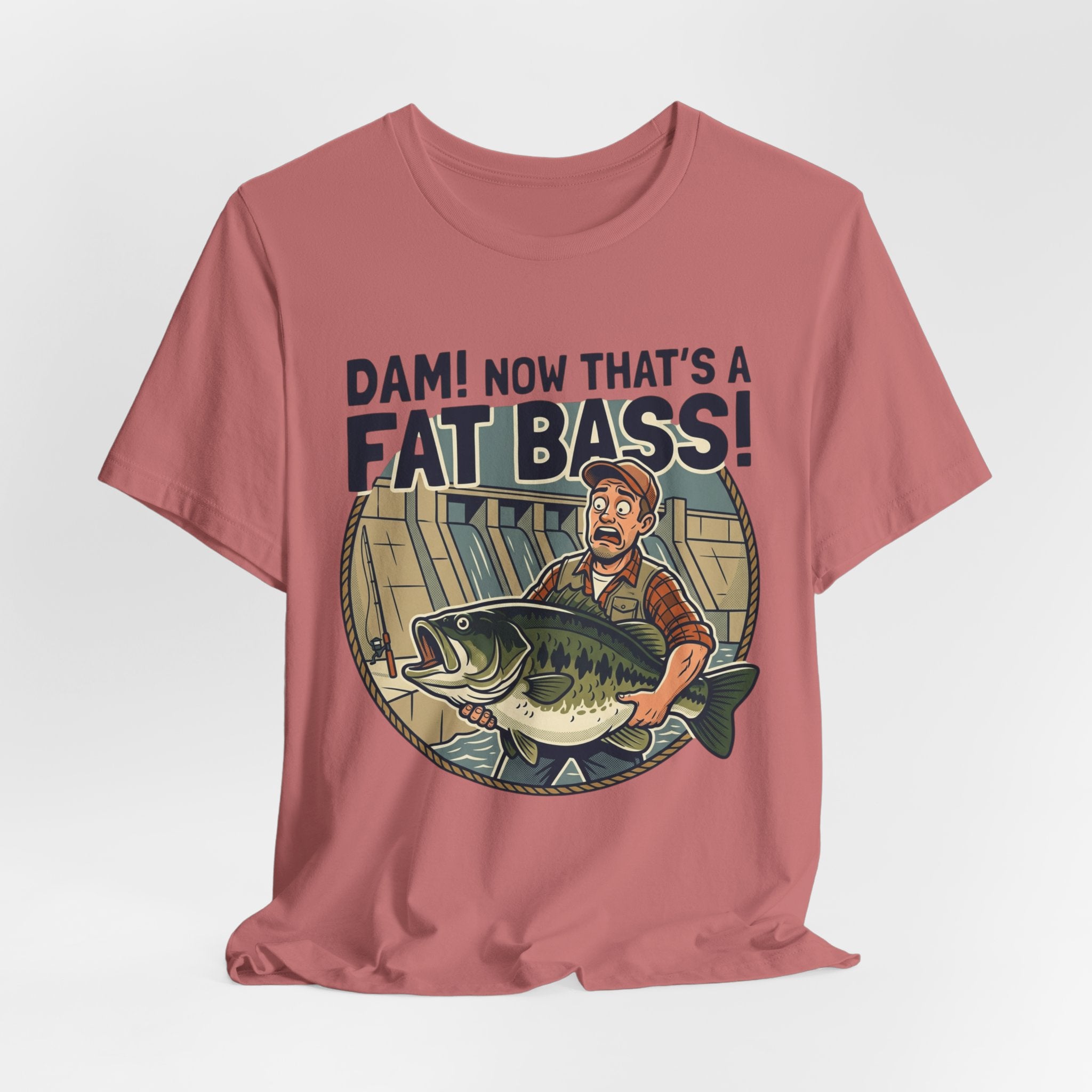 Fishing T‑Shirt – "Dam! Now That’s a Fat Bass!" Retro Angler Tee