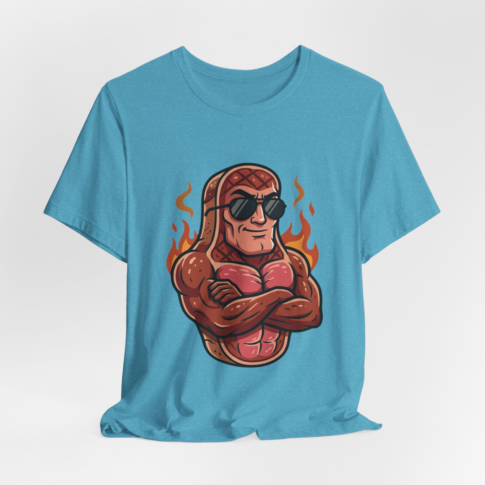 Grillin' Muscle Steak T-Shirt — Funny BBQ Meat Mascot Tee