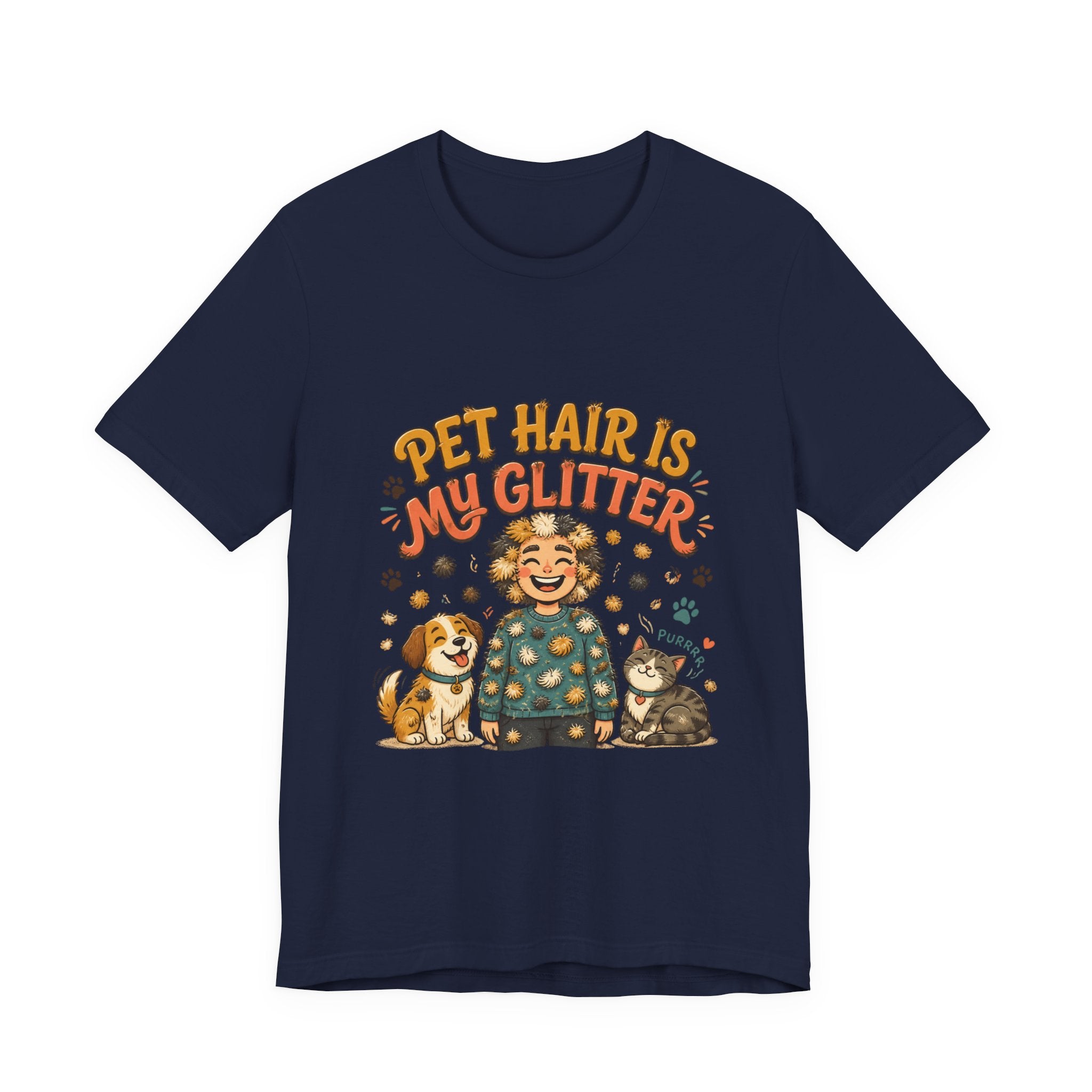 Pet Hair Is My Glitter T-Shirt — Cute Pet Lover Tee with Dog & Cat Illustration