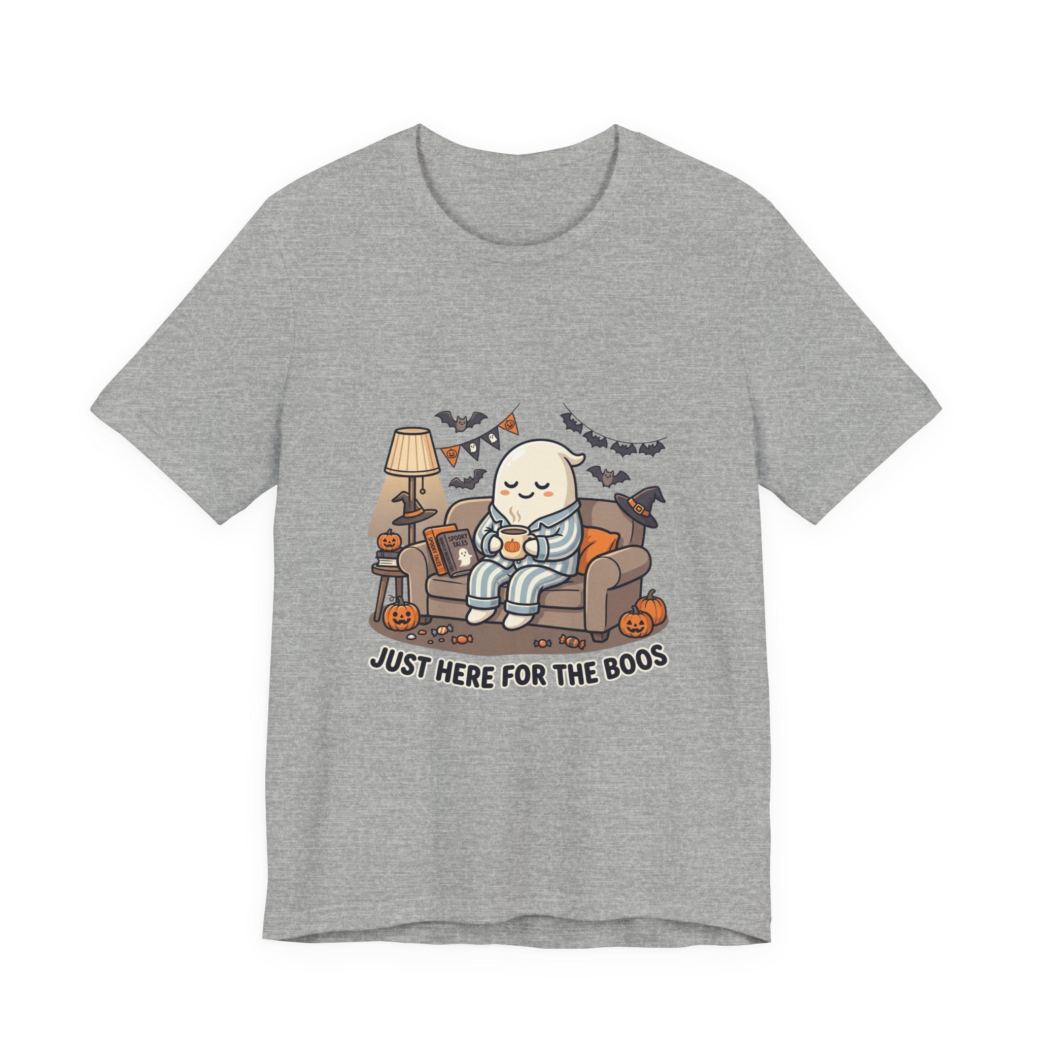 Halloween Ghost Tee — "Just Here for the Boos" Cute Spooky Graphic Shirt