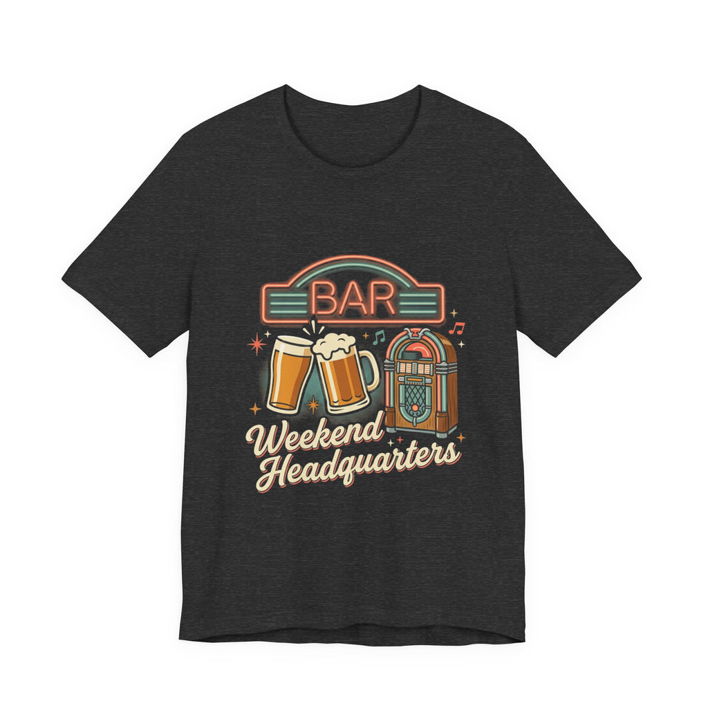 Weekend Headquarters Bar T‑Shirt — Retro Jukebox & Beer Graphic Tee