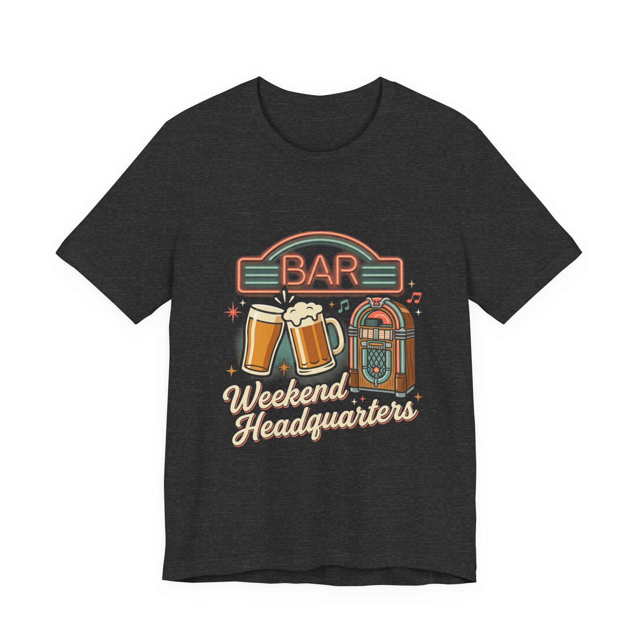 Weekend Headquarters Bar T‑Shirt — Retro Jukebox & Beer Graphic Tee