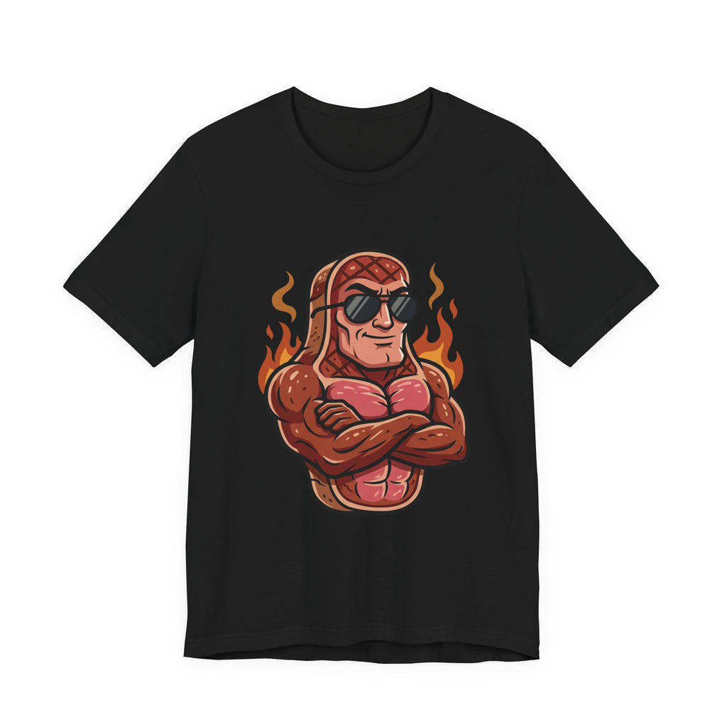 Grillin' Muscle Steak T-Shirt — Funny BBQ Meat Mascot Tee