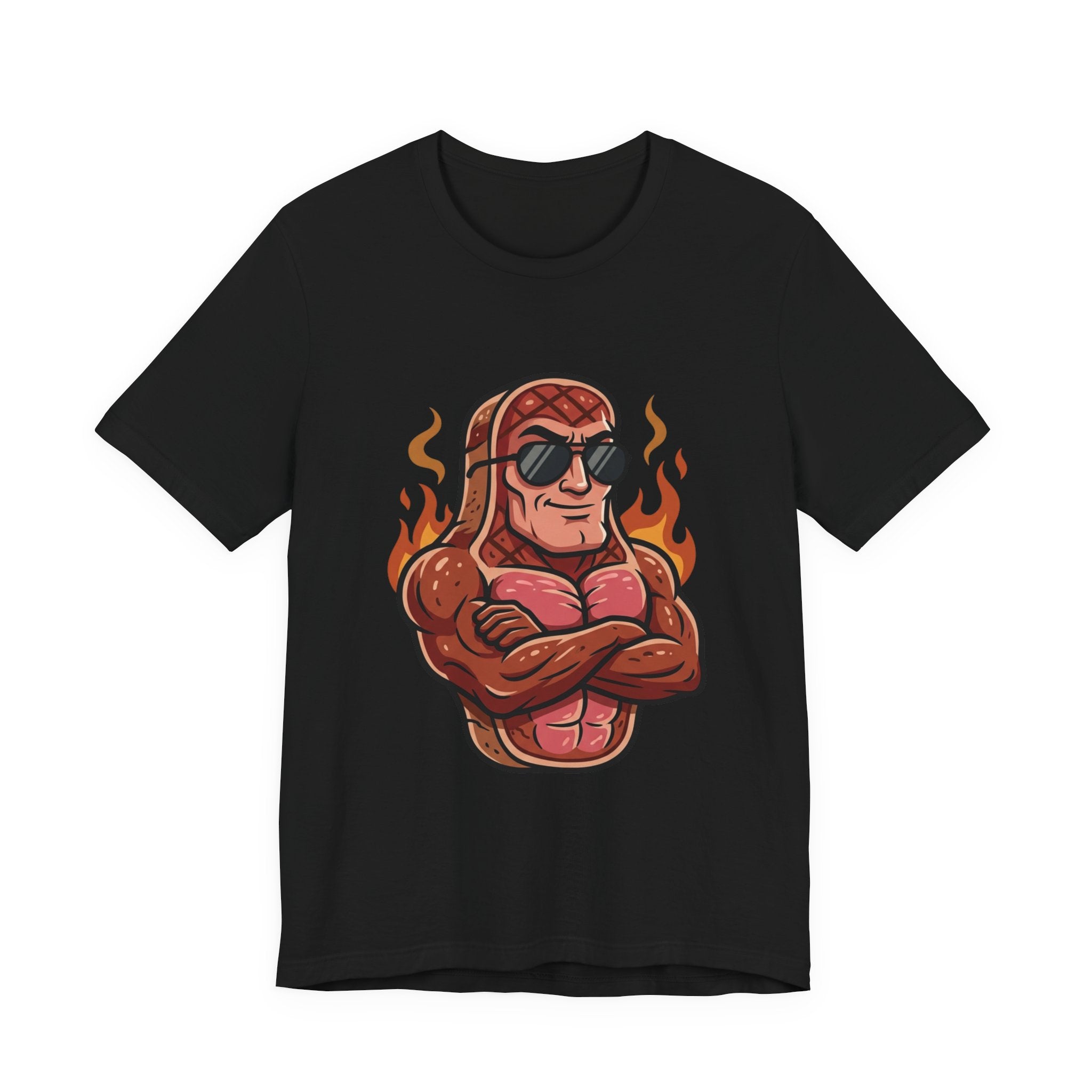 Grillin' Muscle Steak T-Shirt — Funny BBQ Meat Mascot Tee