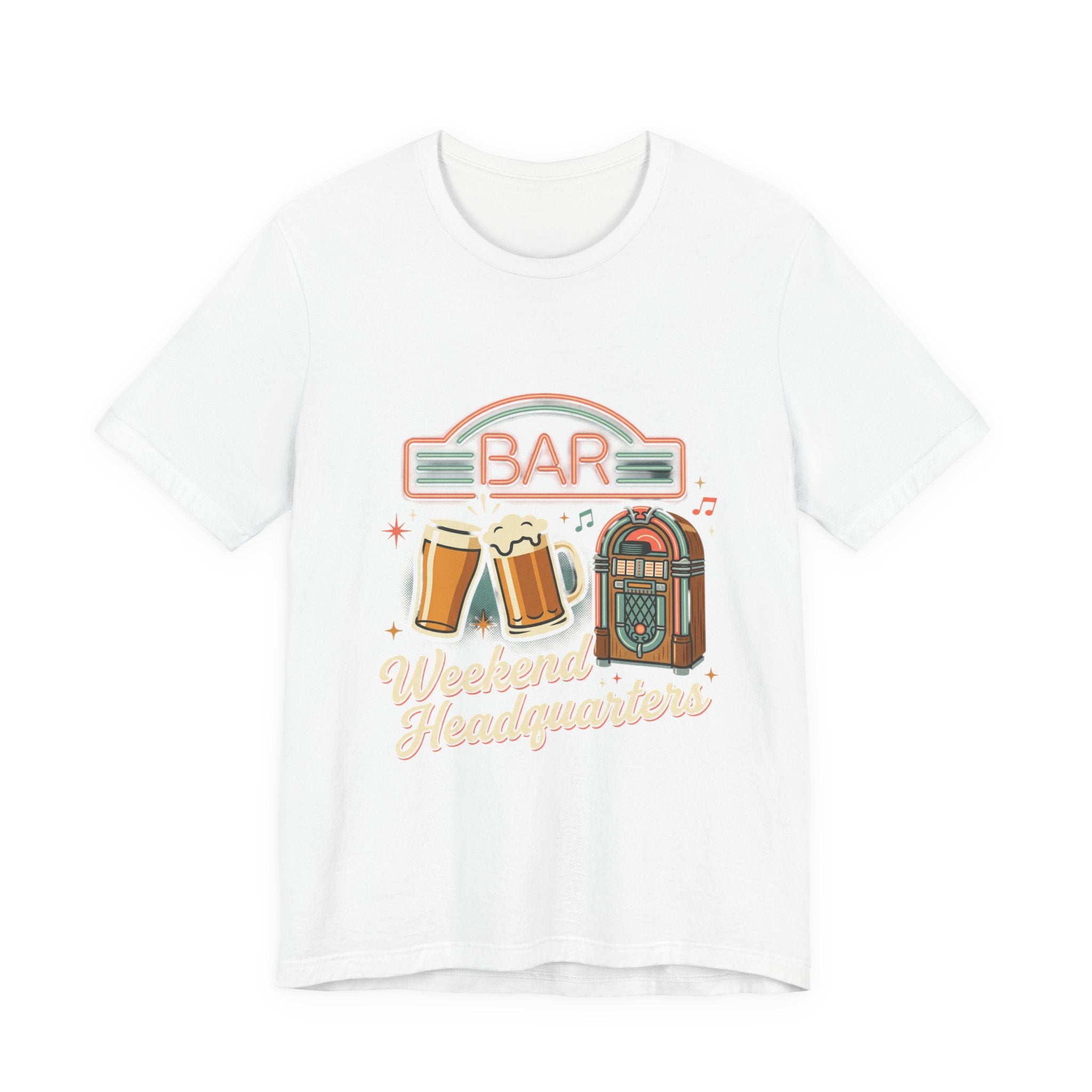 Weekend Headquarters Bar T‑Shirt — Retro Jukebox & Beer Graphic Tee
