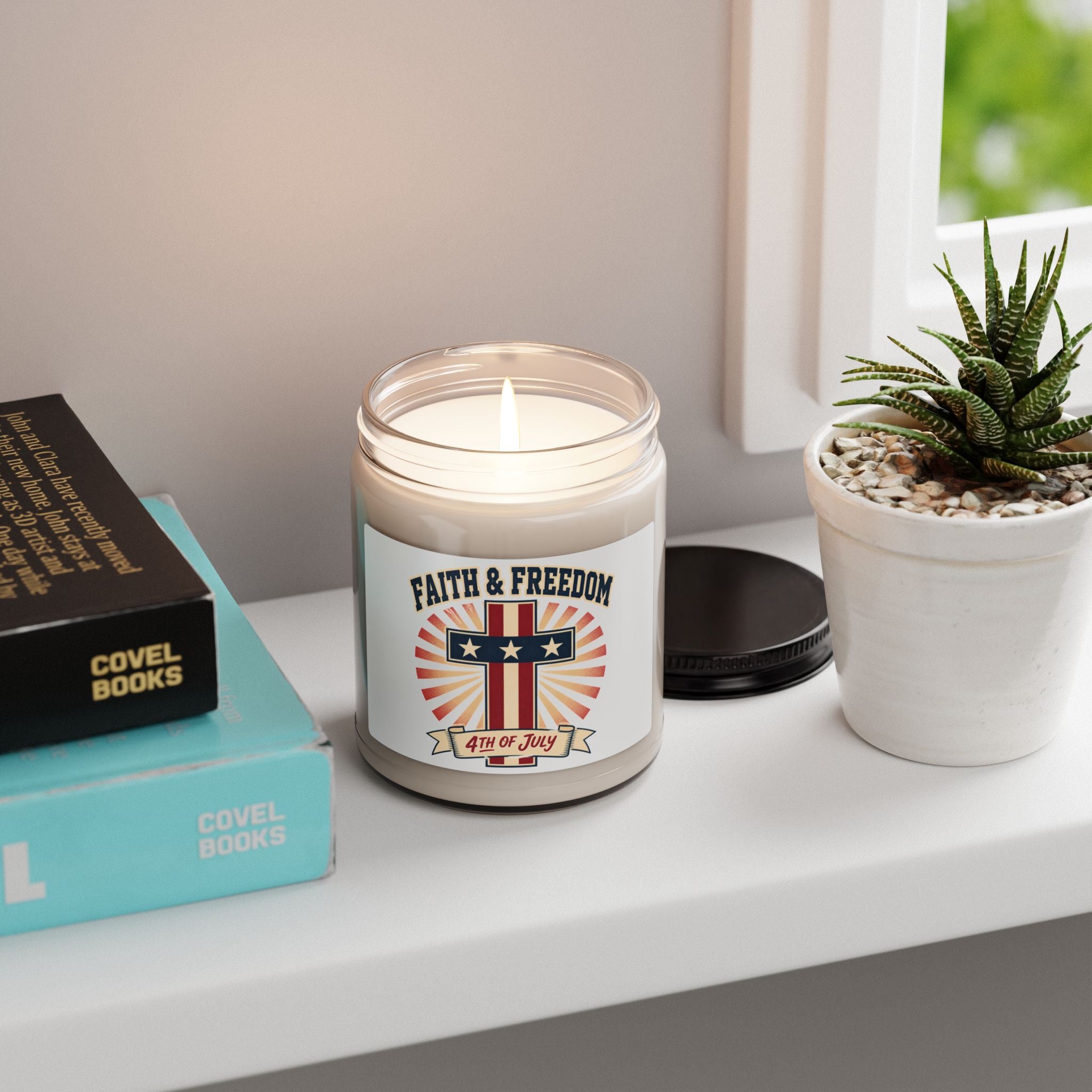 Faith & Freedom Cross Candle, Patriotic Soy Candle | 4th of July, Vintage Americana