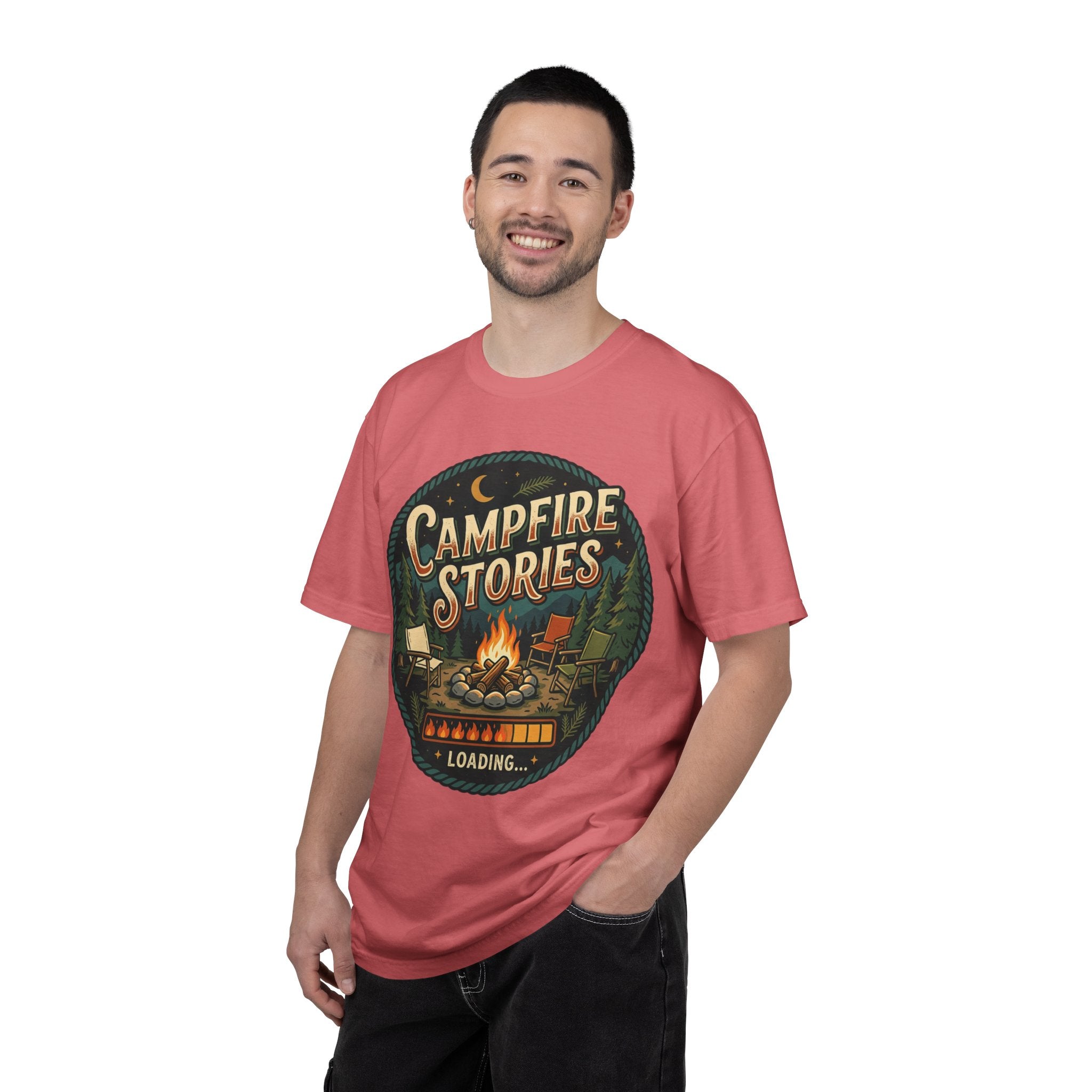 Campfire Stories T-Shirt — Vintage Camping Graphic Tee ("Campfire Stories" Loading)