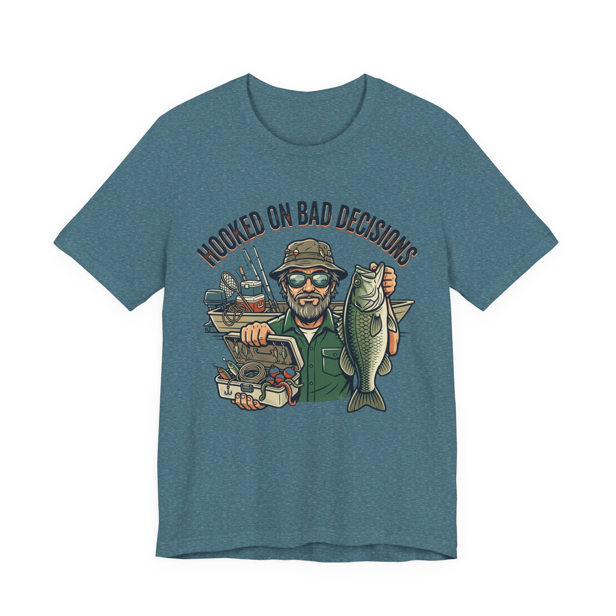 Fishing T-Shirt – "Hooked on Bad Decisions" Humorous Angler Tee