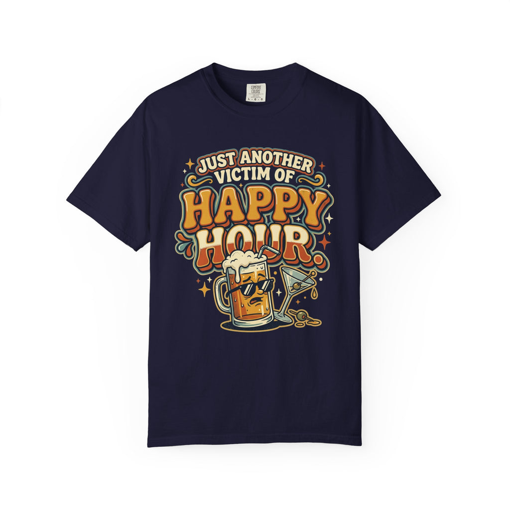 Happy Hour T-Shirt — "Just Another Victim of Happy Hour" Funny Bar Tee