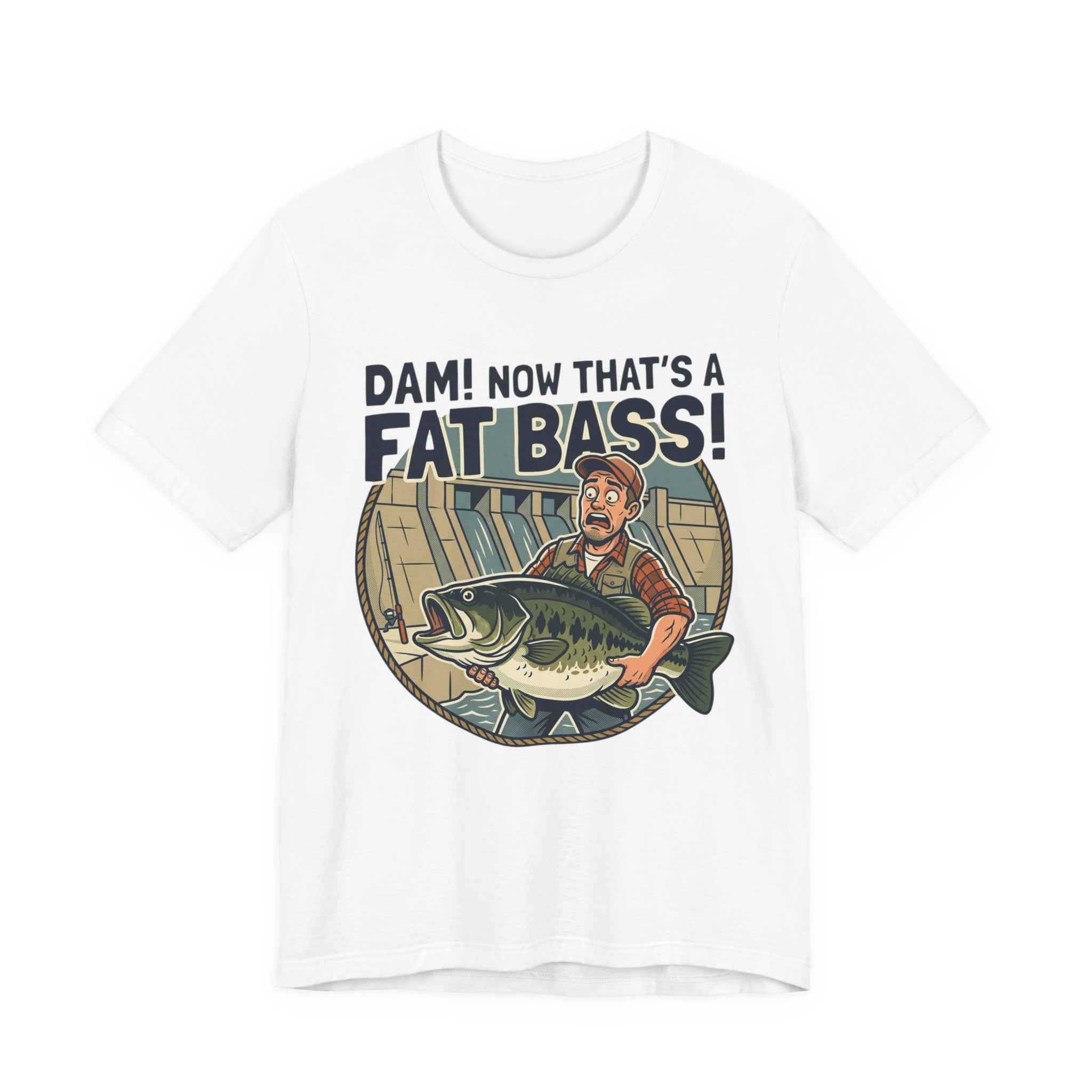 Fishing T‑Shirt – "Dam! Now That’s a Fat Bass!" Retro Angler Tee