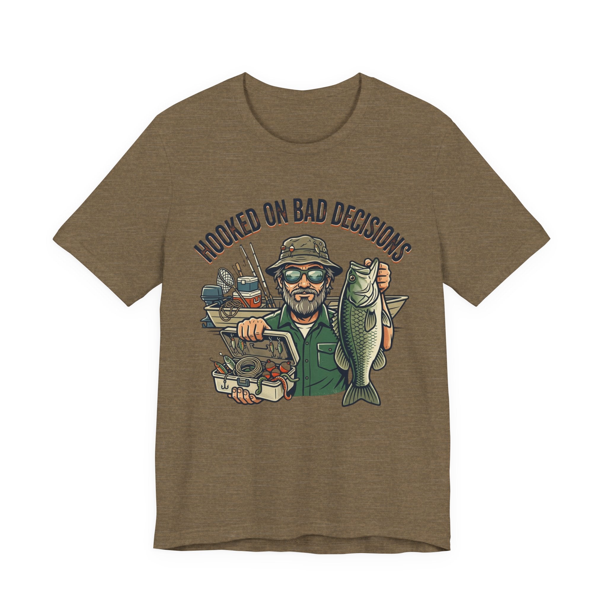 Fishing T-Shirt – "Hooked on Bad Decisions" Humorous Angler Tee