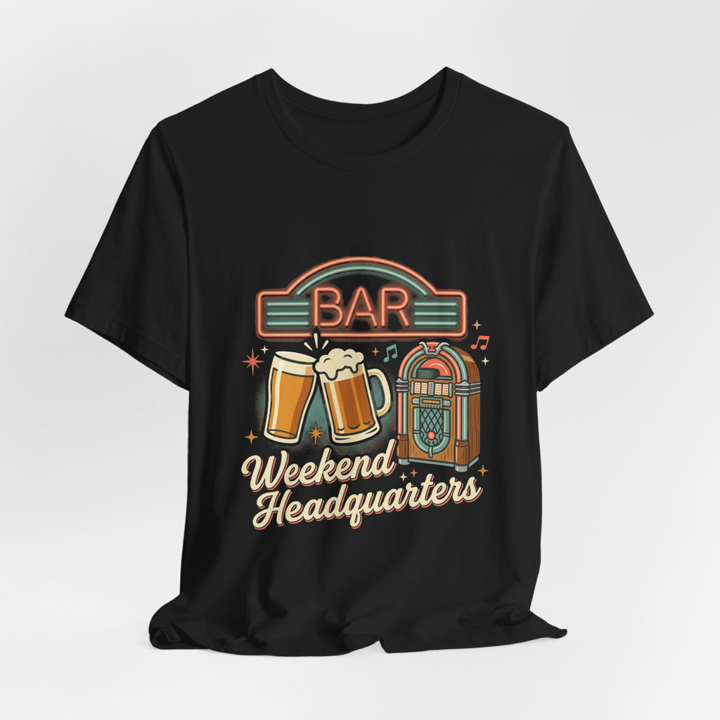 Weekend Headquarters Bar T‑Shirt — Retro Jukebox & Beer Graphic Tee