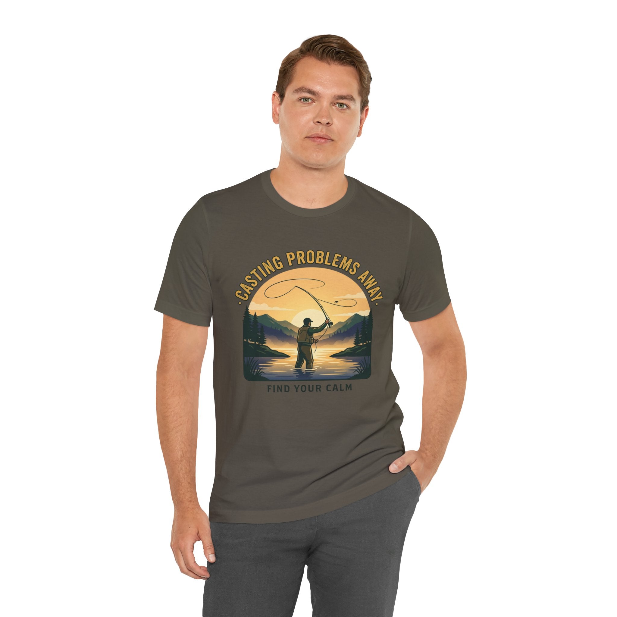 Fishing T-Shirt — "Casting Problems Away, Find Your Calm" Outdoor Angler Tee