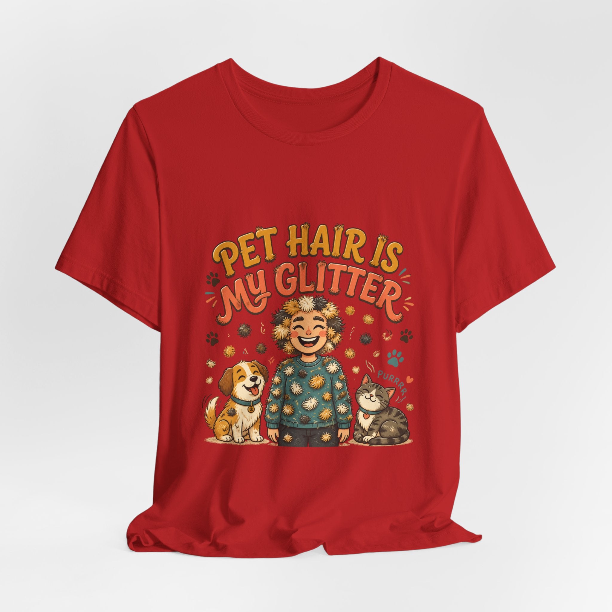 Pet Hair Is My Glitter T-Shirt — Cute Pet Lover Tee with Dog & Cat Illustration