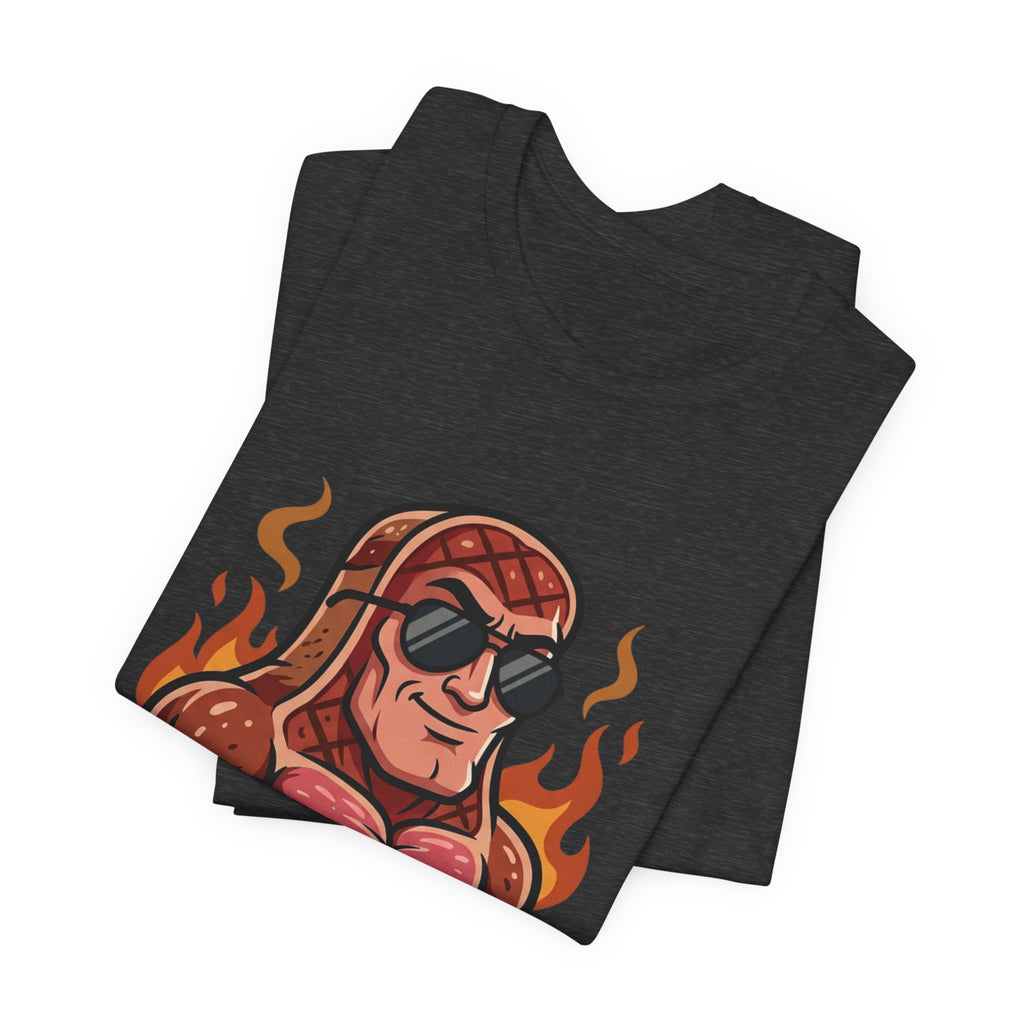 Grillin' Muscle Steak T-Shirt — Funny BBQ Meat Mascot Tee