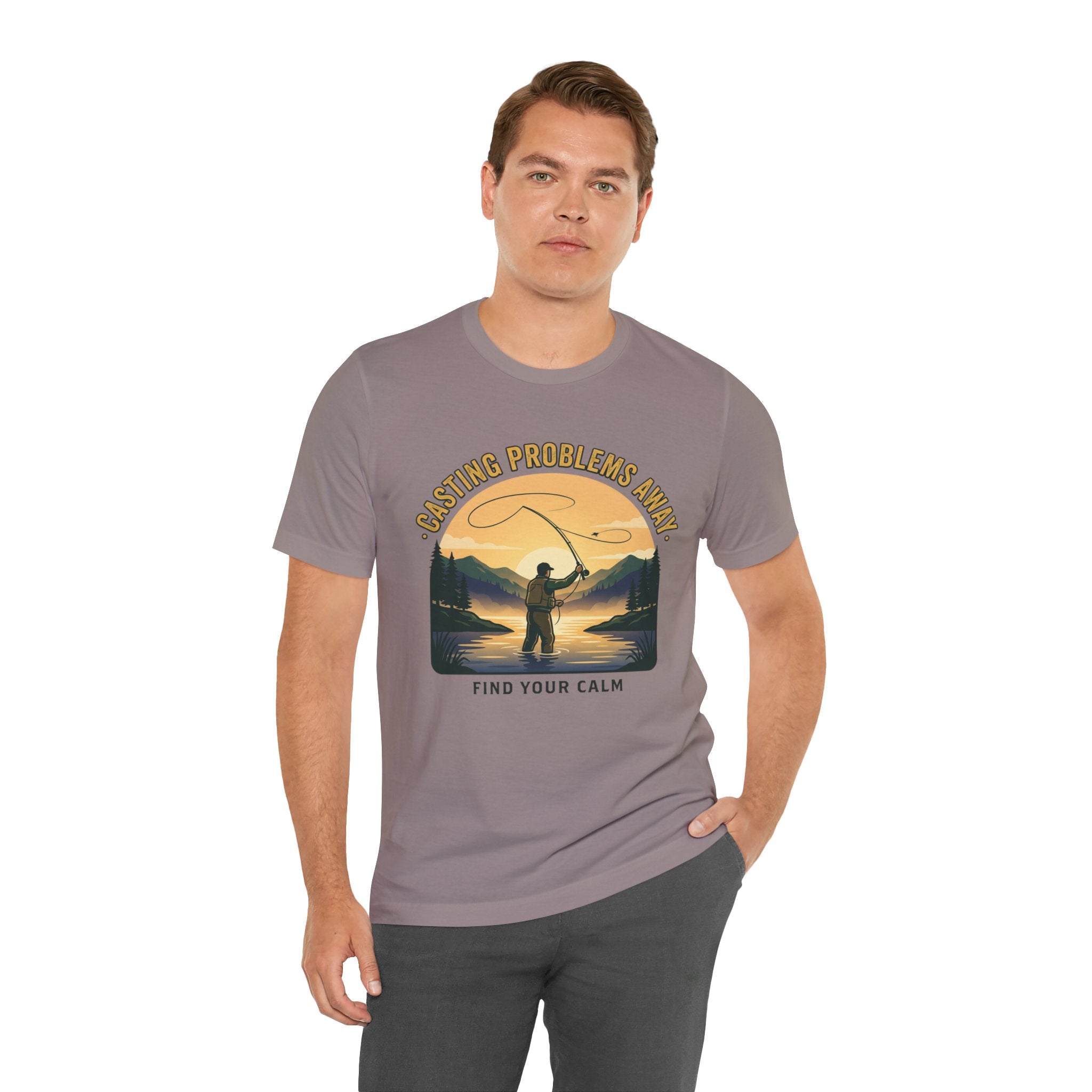 Fishing T-Shirt — "Casting Problems Away, Find Your Calm" Outdoor Angler Tee